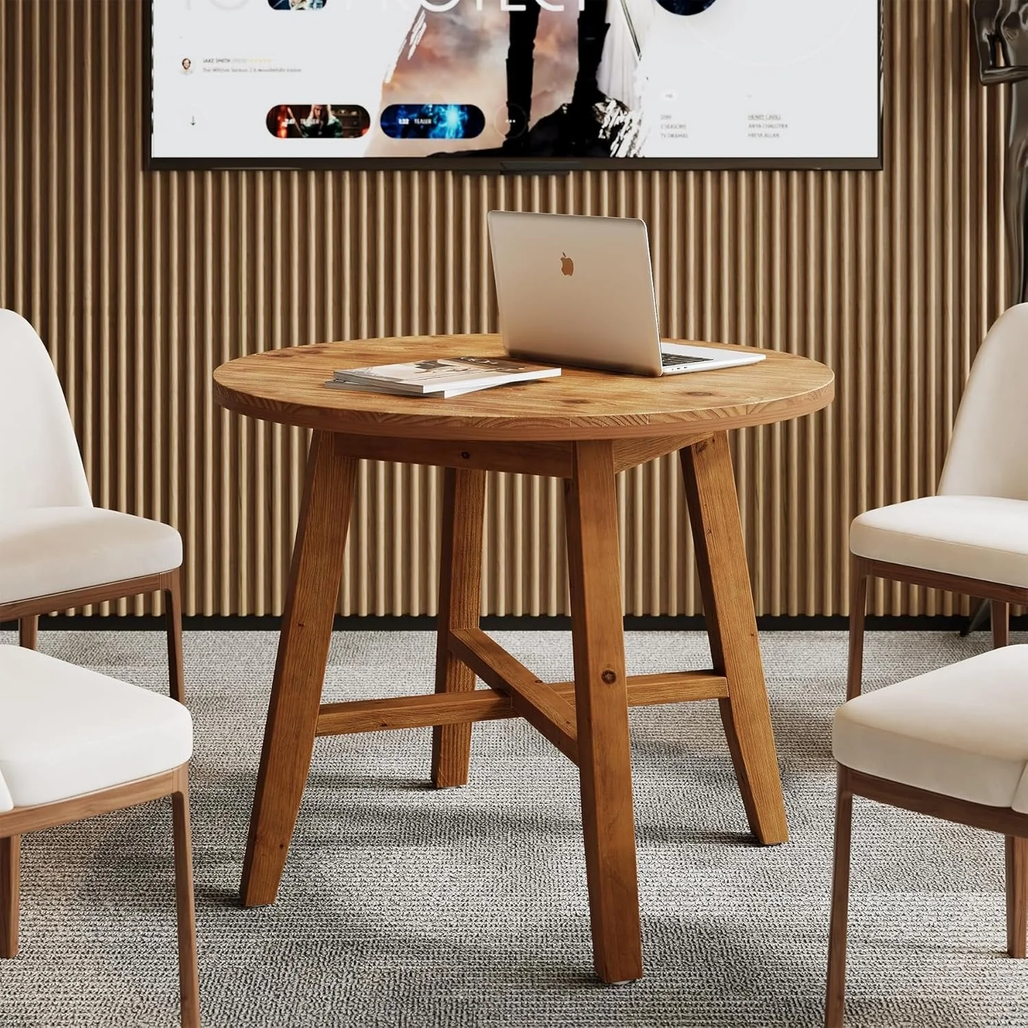31.5" Solid Wood Conference Table, Small Round Office Table for 2-4 - Image 3
