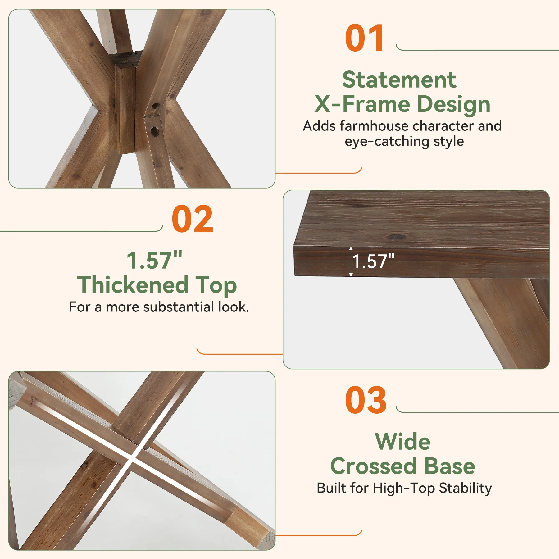 31.5" Square Bar Table, Solid Wood Counter-Height Pub Table for Kitchen, Home Bar - Image 8