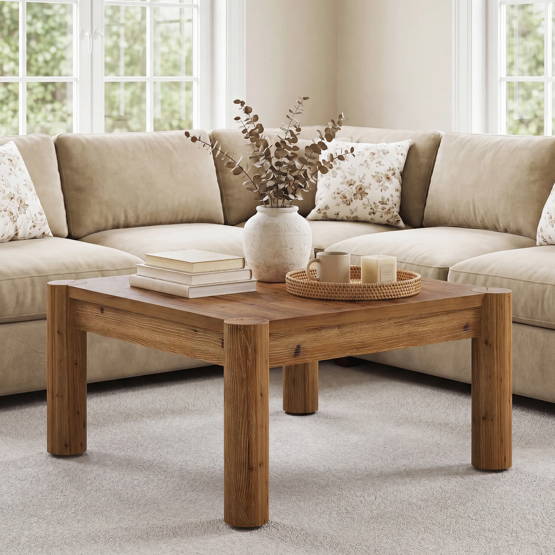 31.5" Square Coffee Table, Solid Wood Center Table Accent Cocktail Table - Image 3