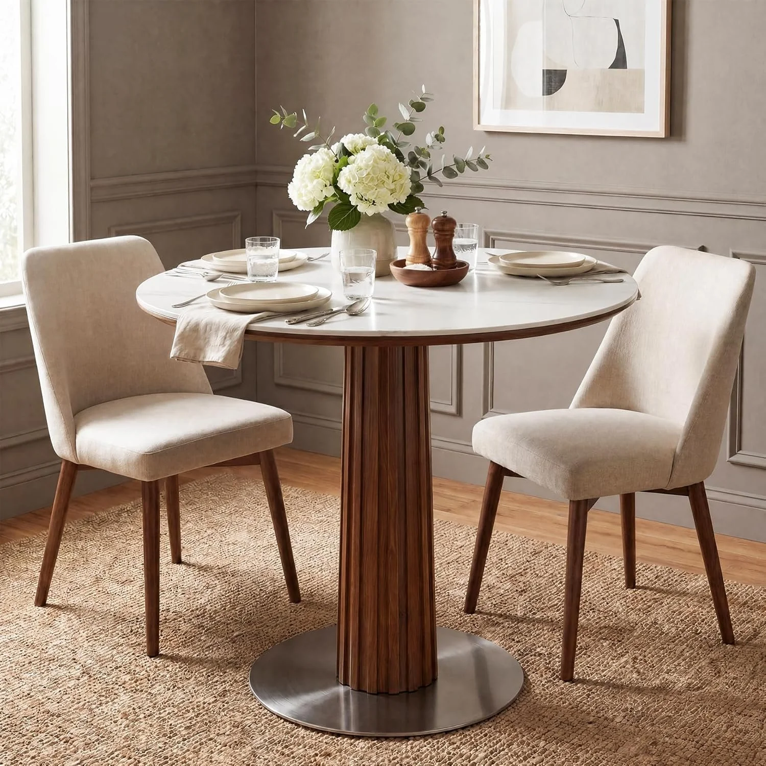31.5" Round Dining Table, Kitchen Table with Sintered Stone Top and Stainless Steel Base for Kitchen, Dining Room - Image 3