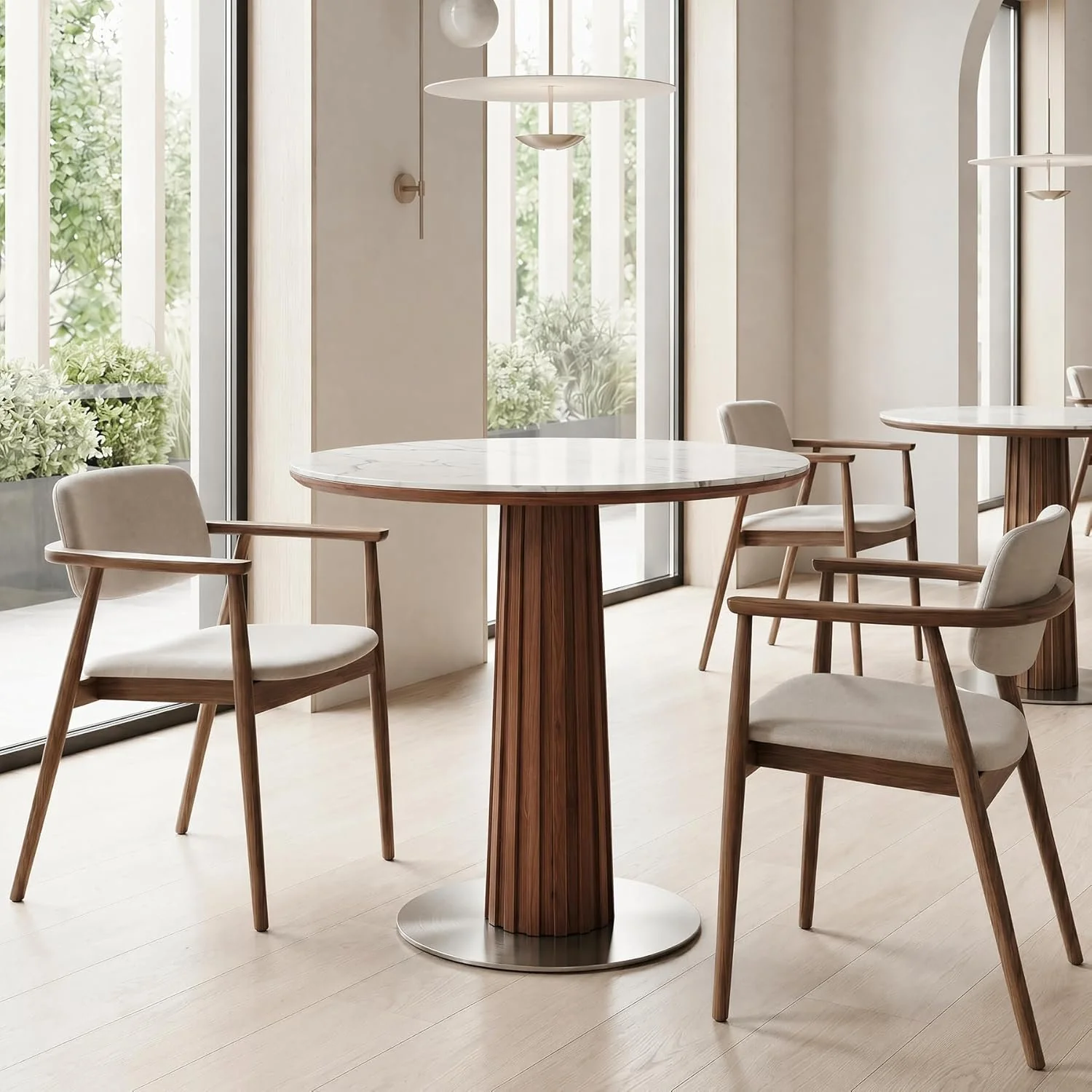 31.5" Round Dining Table, Kitchen Table with Sintered Stone Top and Stainless Steel Base for Kitchen, Dining Room - Image 6
