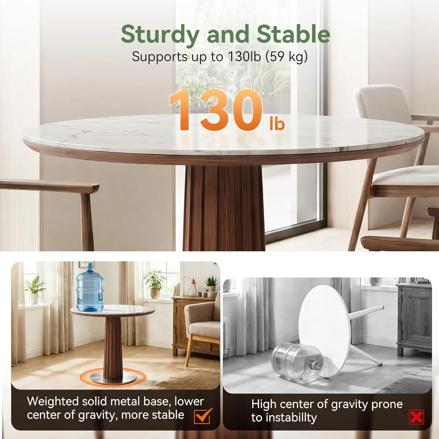 31.5" Round Dining Table, Kitchen Table with Sintered Stone Top and Stainless Steel Base for Kitchen, Dining Room - Image 8