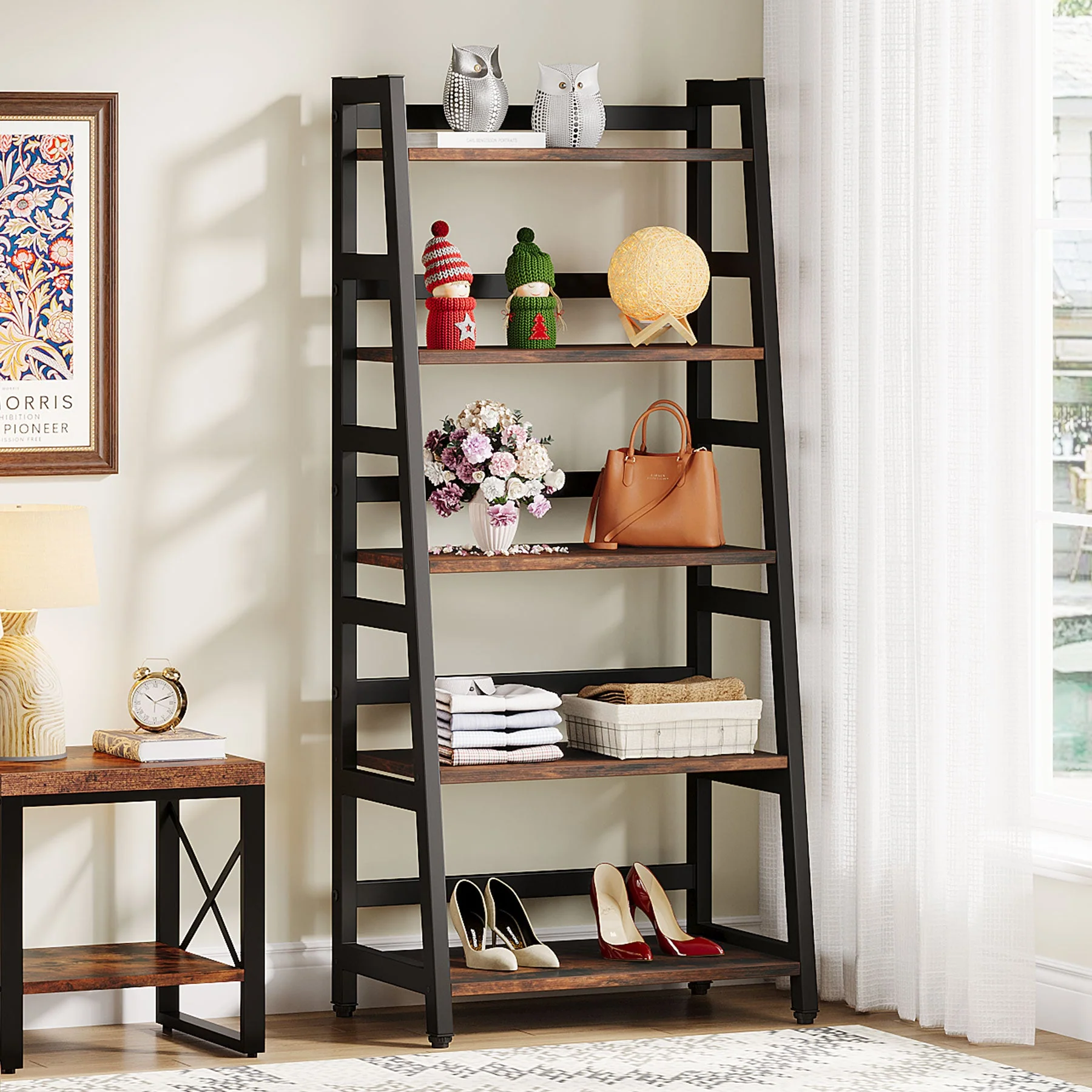 5-Tier Bookshelf, Ladder Bookcase Etagere Storage Shelf - Image 4