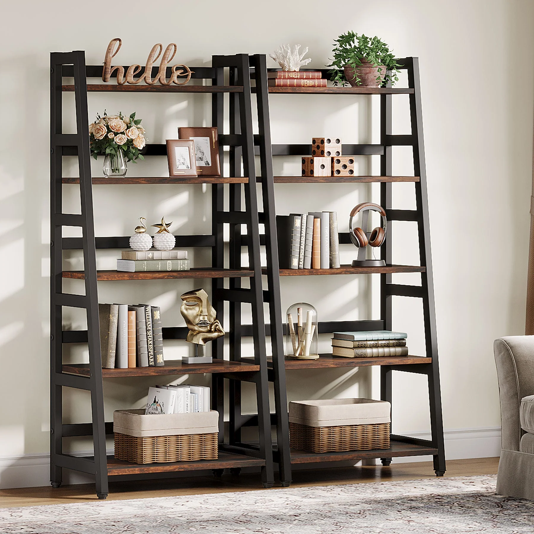 5-Tier Bookshelf, Ladder Bookcase Etagere Storage Shelf - Image 5