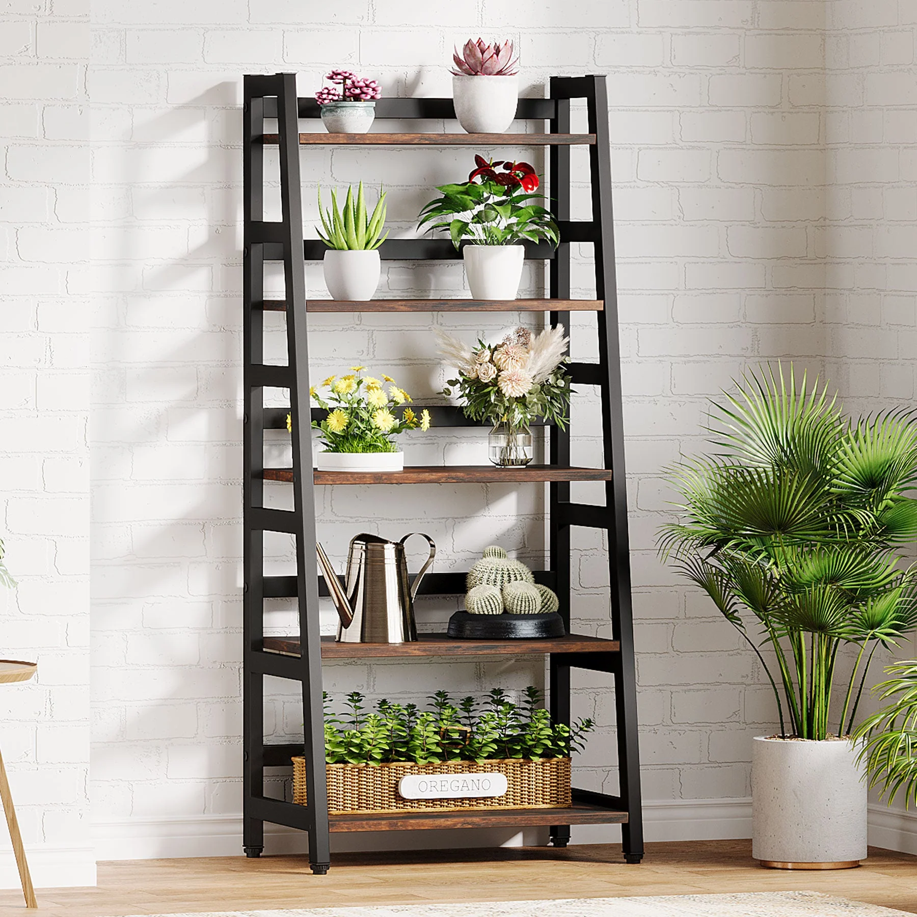 5-Tier Bookshelf, Ladder Bookcase Etagere Storage Shelf - Image 6