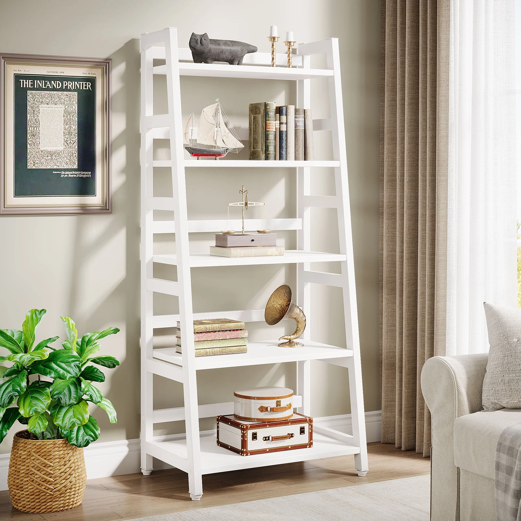 5-Tier Bookshelf, Ladder Bookcase Etagere Storage Shelf - Image 8