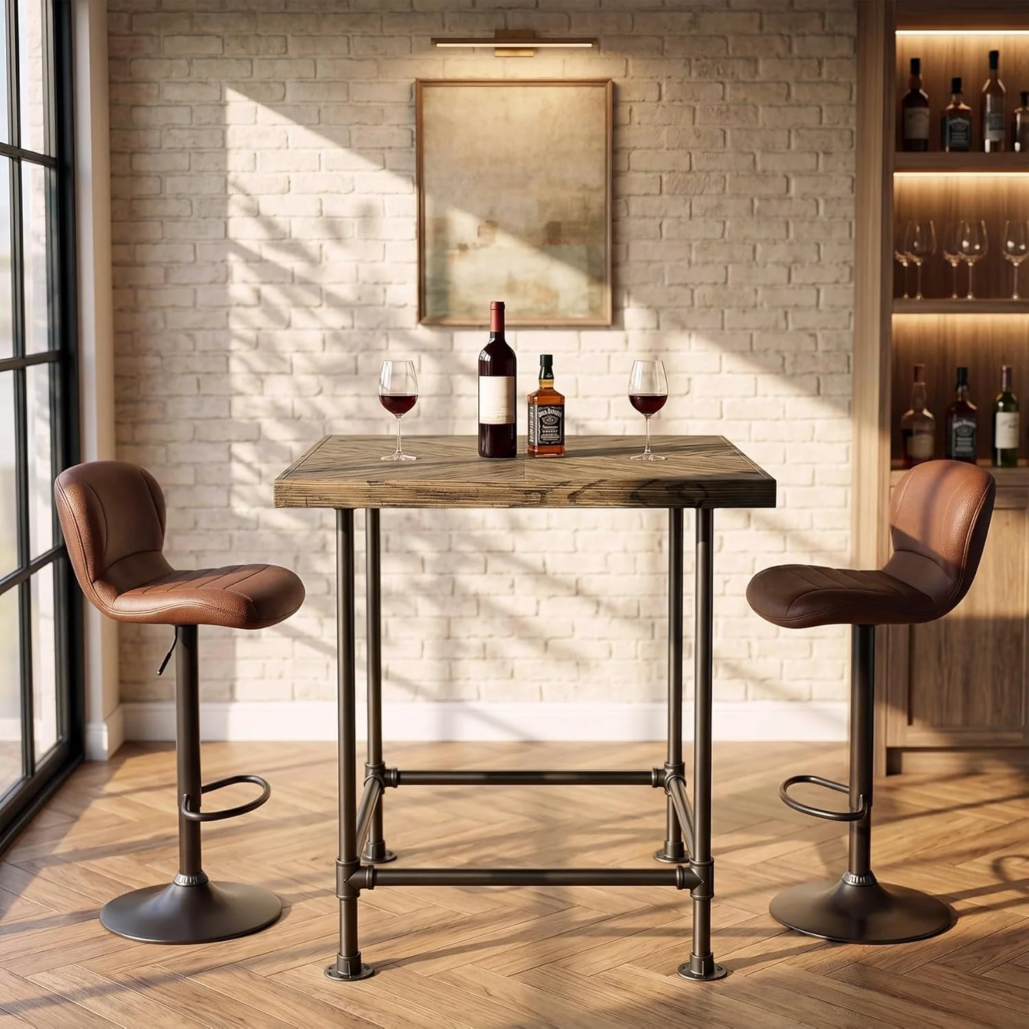 35.4" Square Bar Table, Cocktail Coffee Counter High Top Pub Table with Wood Tabletop - Image 3