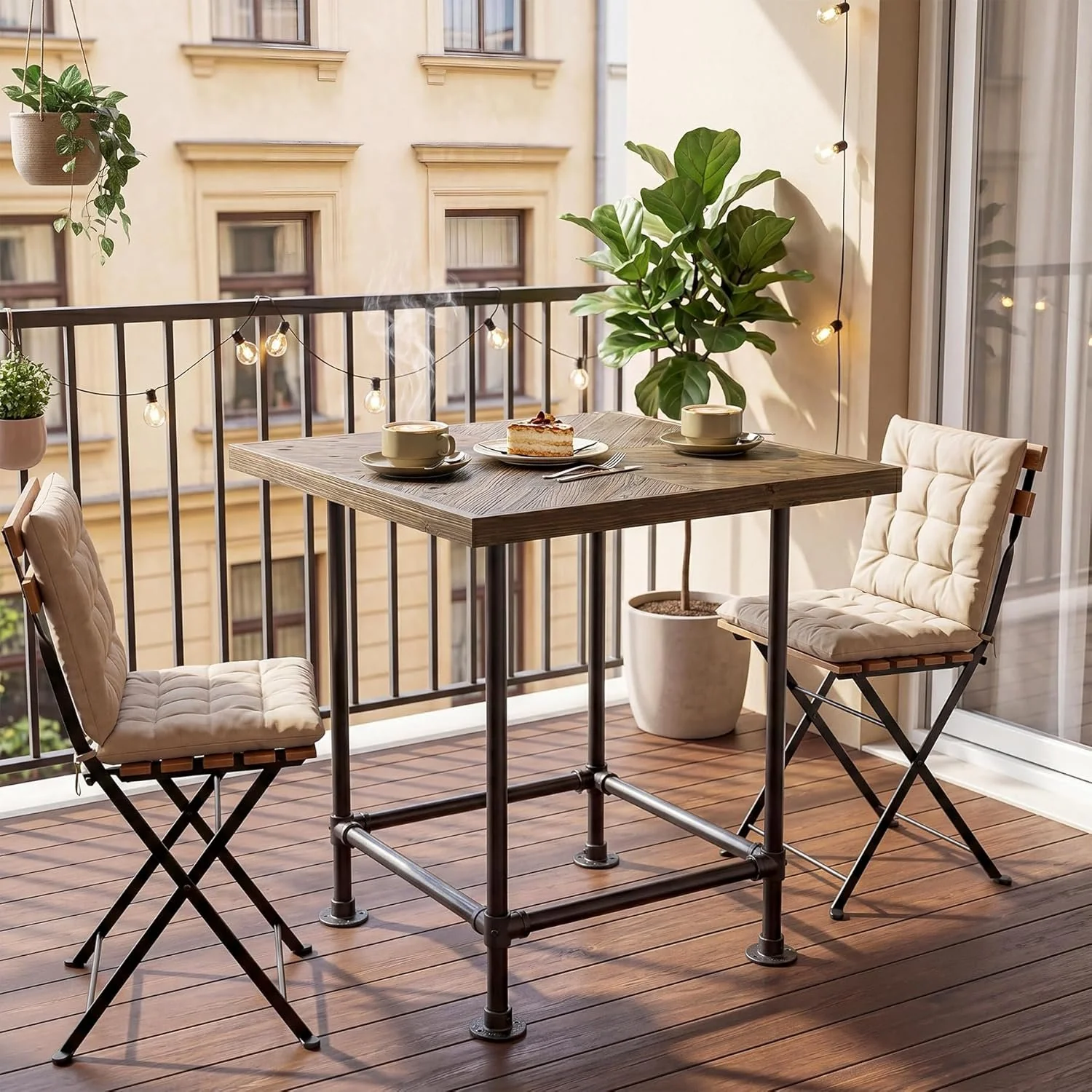 35.4" Square Bar Table, Cocktail Coffee Counter High Top Pub Table with Wood Tabletop - Image 5