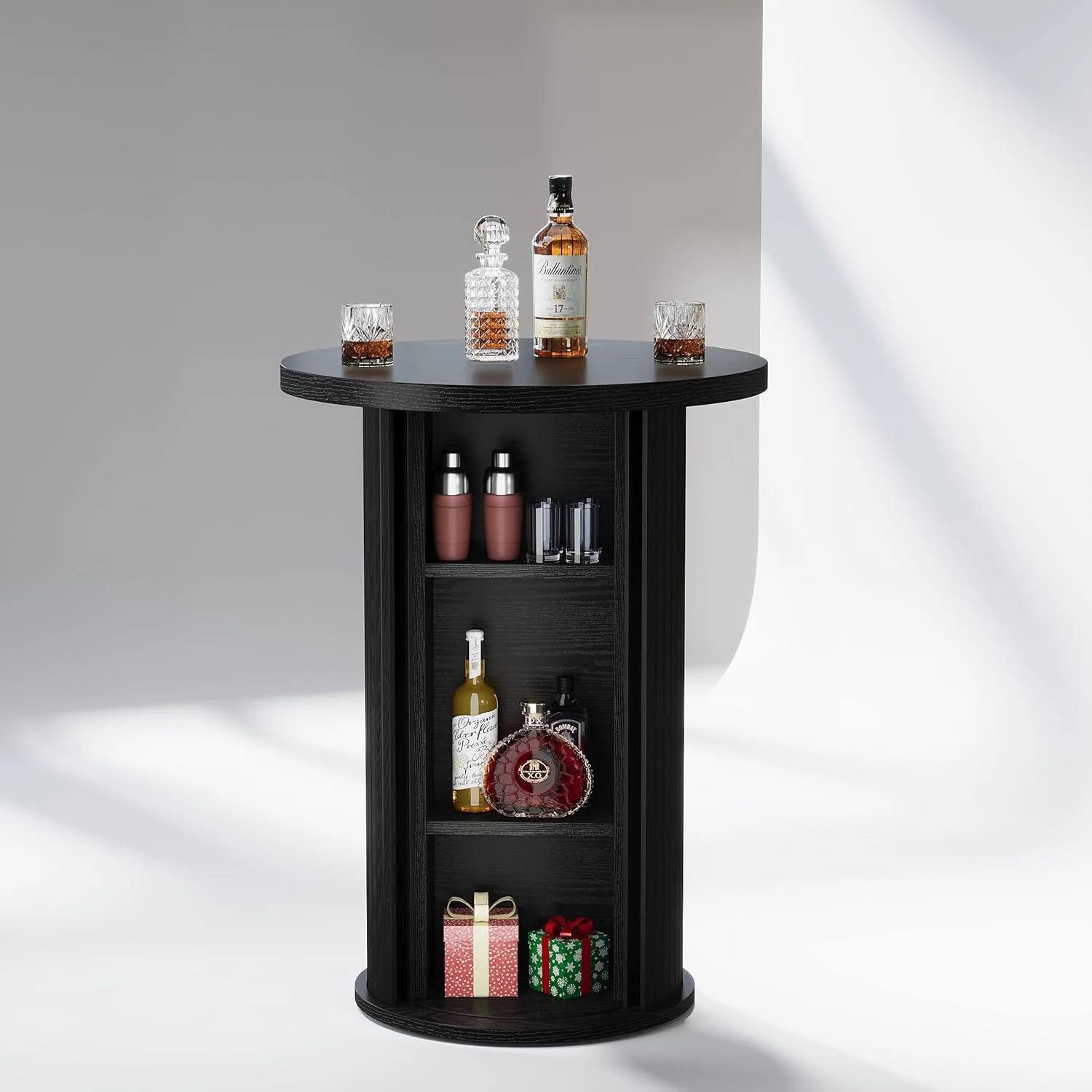 35.4" Round Bar Table, High Top Pub Table with 3-Tier Hidden Storage Shelves - Image 10