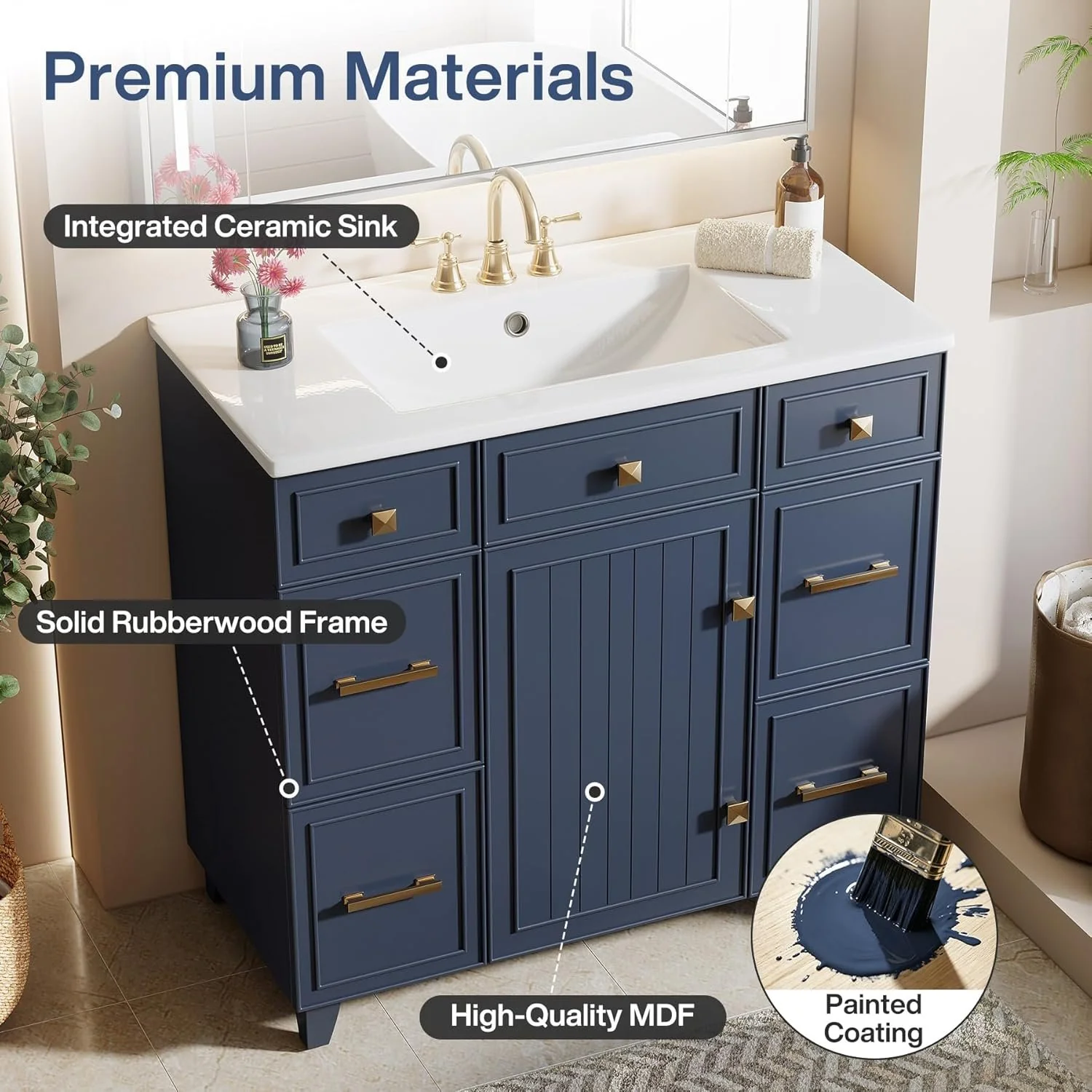 35" Bathroom Vanity with Sink, Modern Solid Wood Bathroom Cabinet with 4 Drawers - Image 4