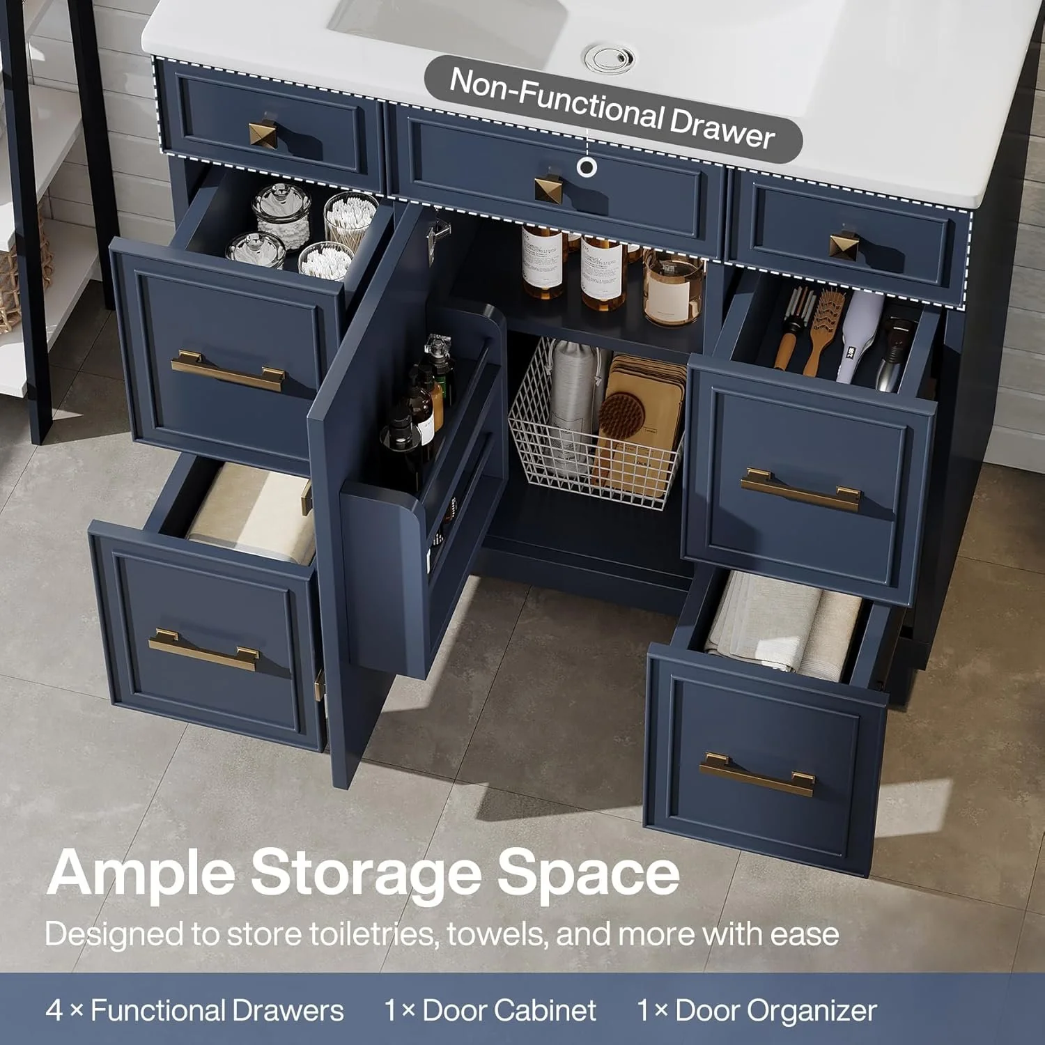 35" Bathroom Vanity with Sink, Modern Solid Wood Bathroom Cabinet with 4 Drawers - Image 6
