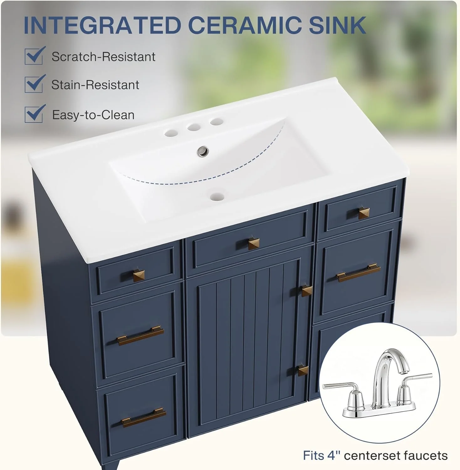 35" Bathroom Vanity with Sink, Modern Solid Wood Bathroom Cabinet with 4 Drawers - Image 8