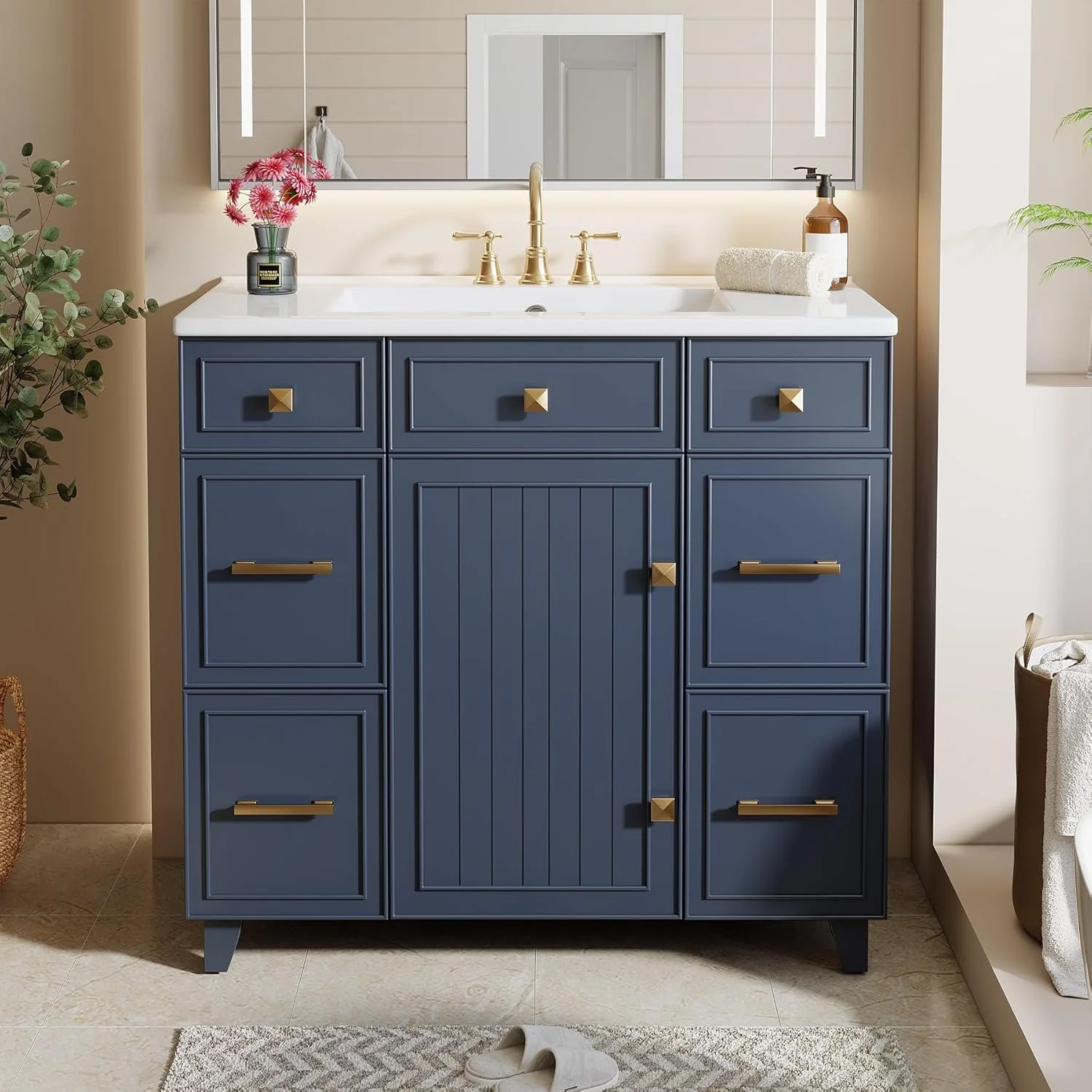 35" Bathroom Vanity with Sink, Modern Solid Wood Bathroom Cabinet with 4 Drawers - Image 9