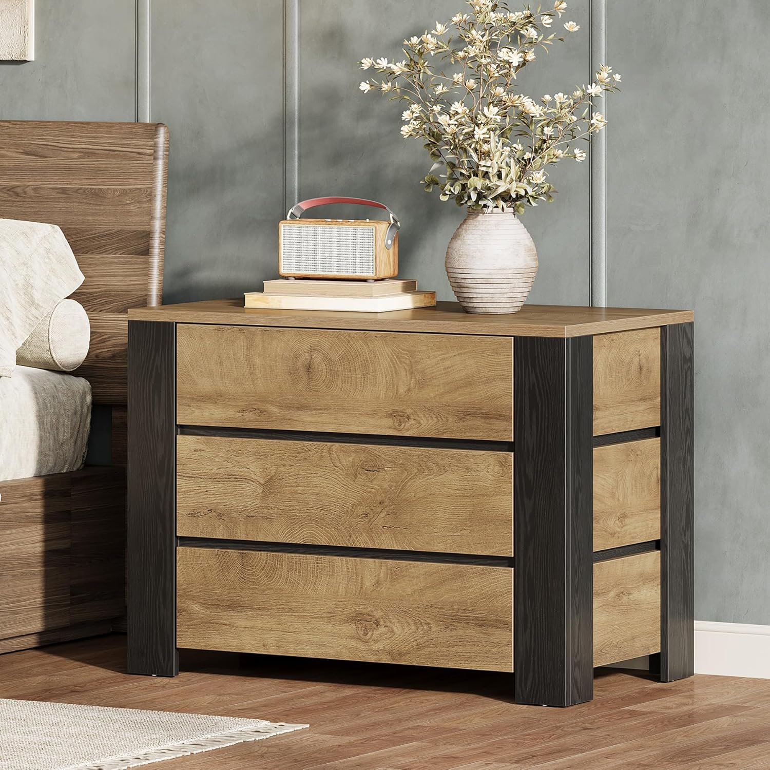 36" Oversized Nightstand, Large Bedside Table with 3 Drawers Storage - Image 4