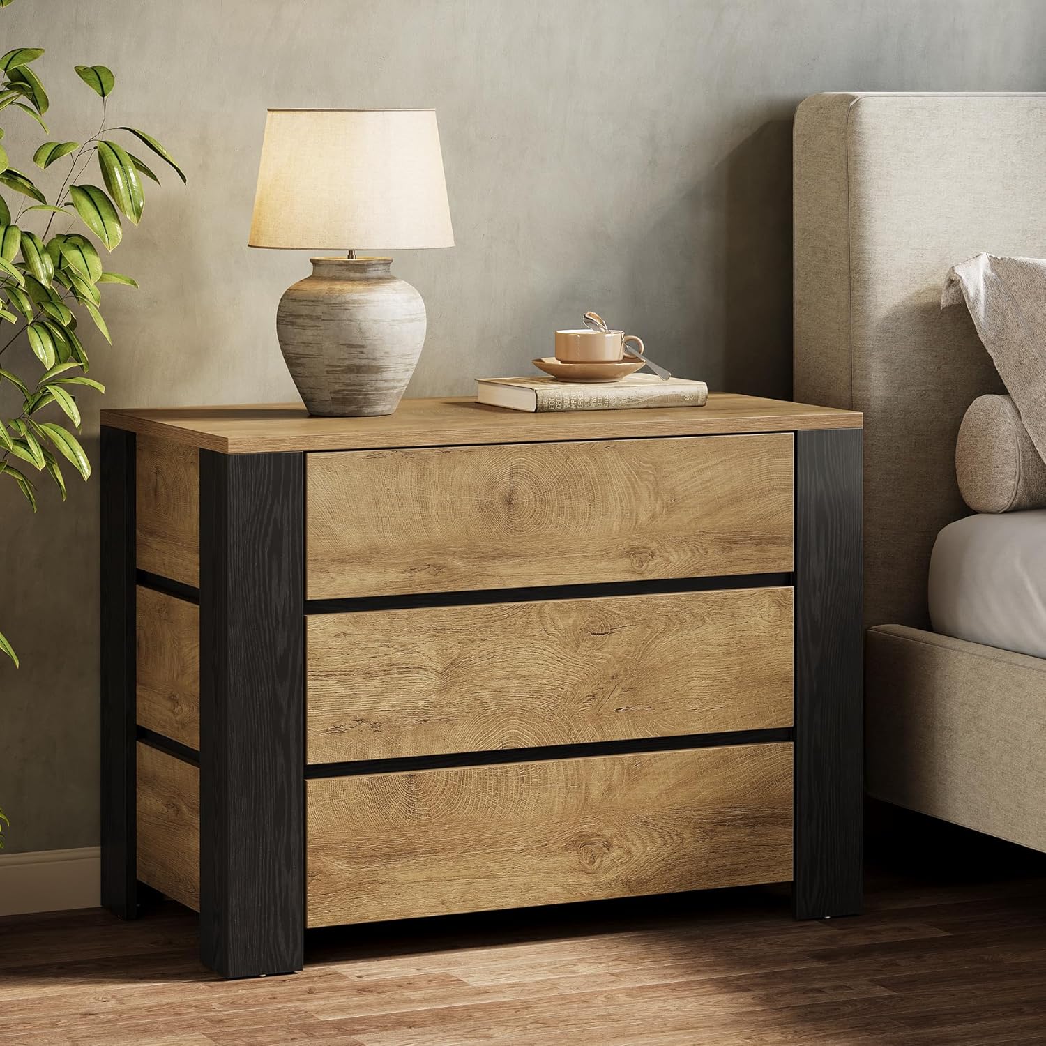 36" Oversized Nightstand, Large Bedside Table with 3 Drawers Storage - Image 5