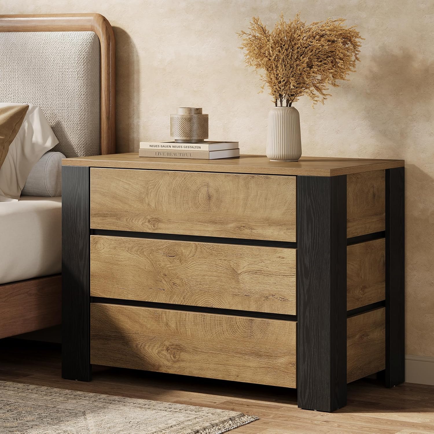 36" Oversized Nightstand, Large Bedside Table with 3 Drawers Storage - Image 7