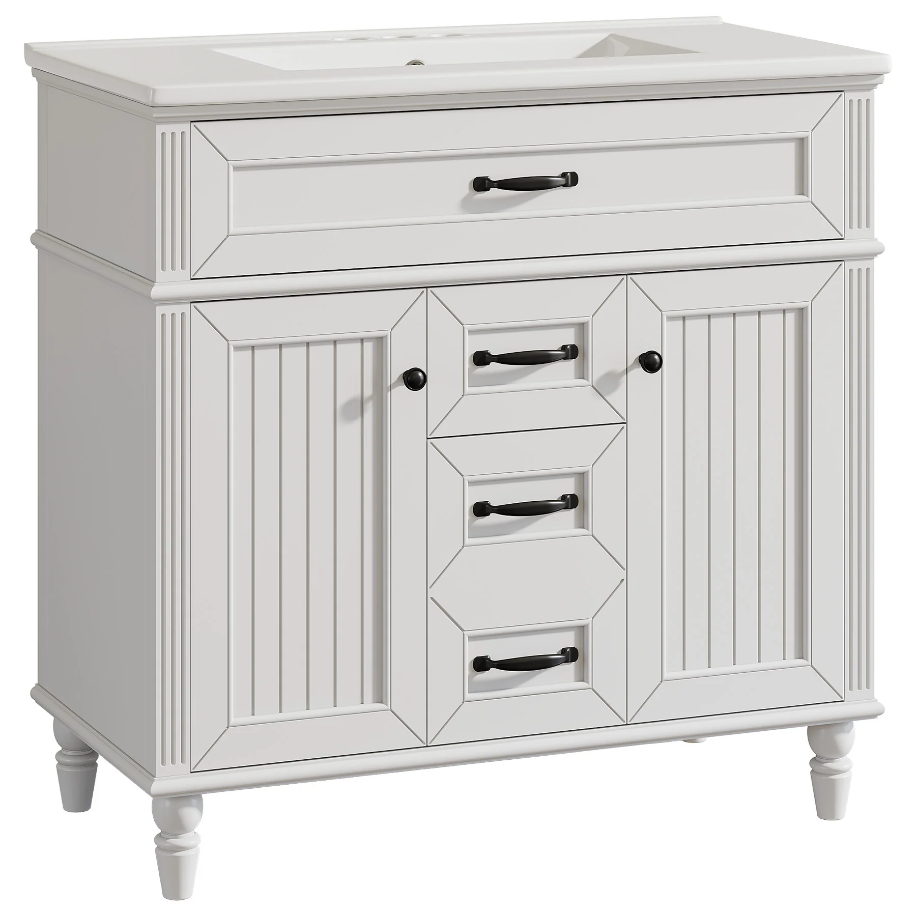 35" Solid Wood Bathroom Vanity, Freestanding Vanity Cabinet with Tip-Out Drawer - Image 13