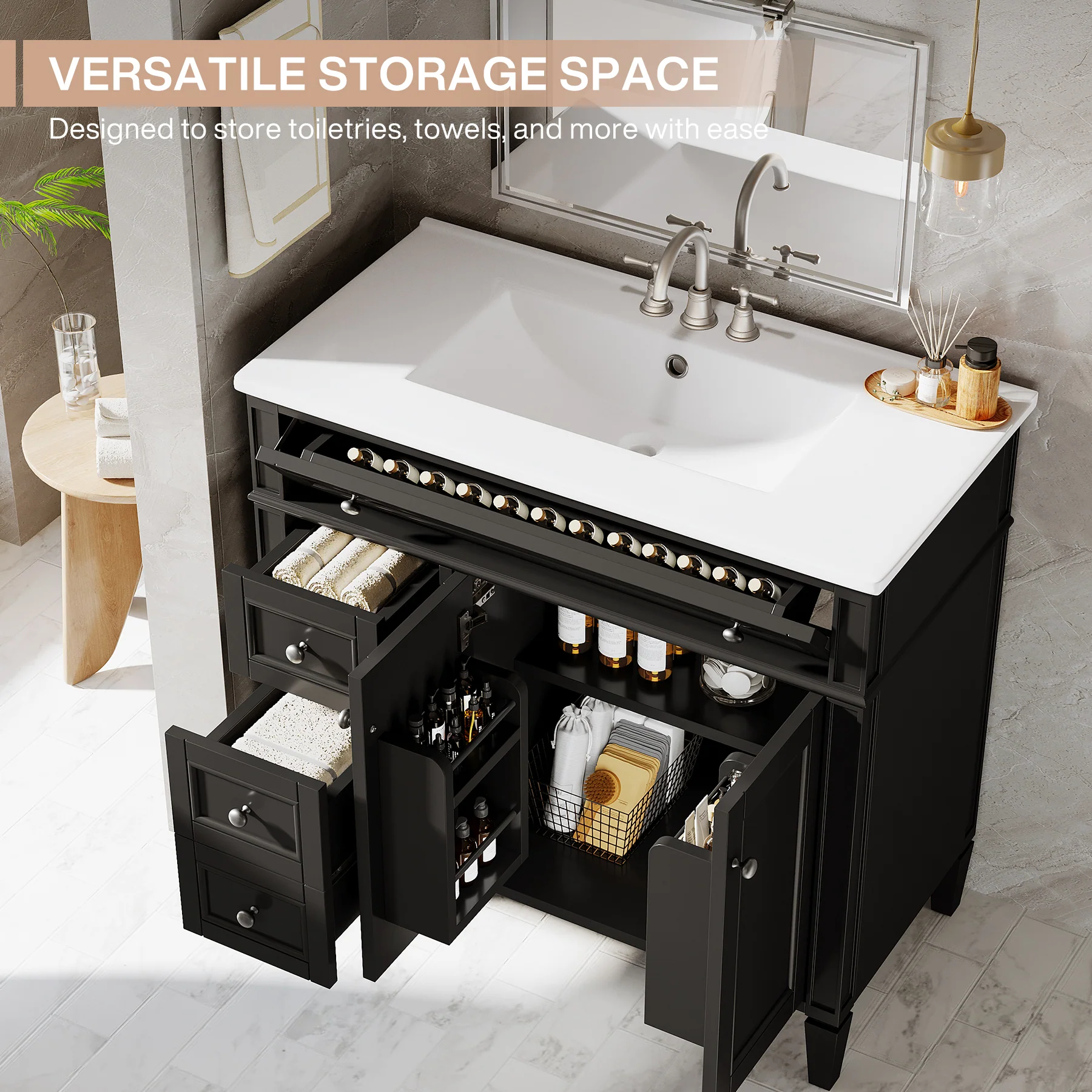 Modern Bathroom Vanity, 36" Bathroom Sink Vanity Cabinet with 3 Drawers - Image 6