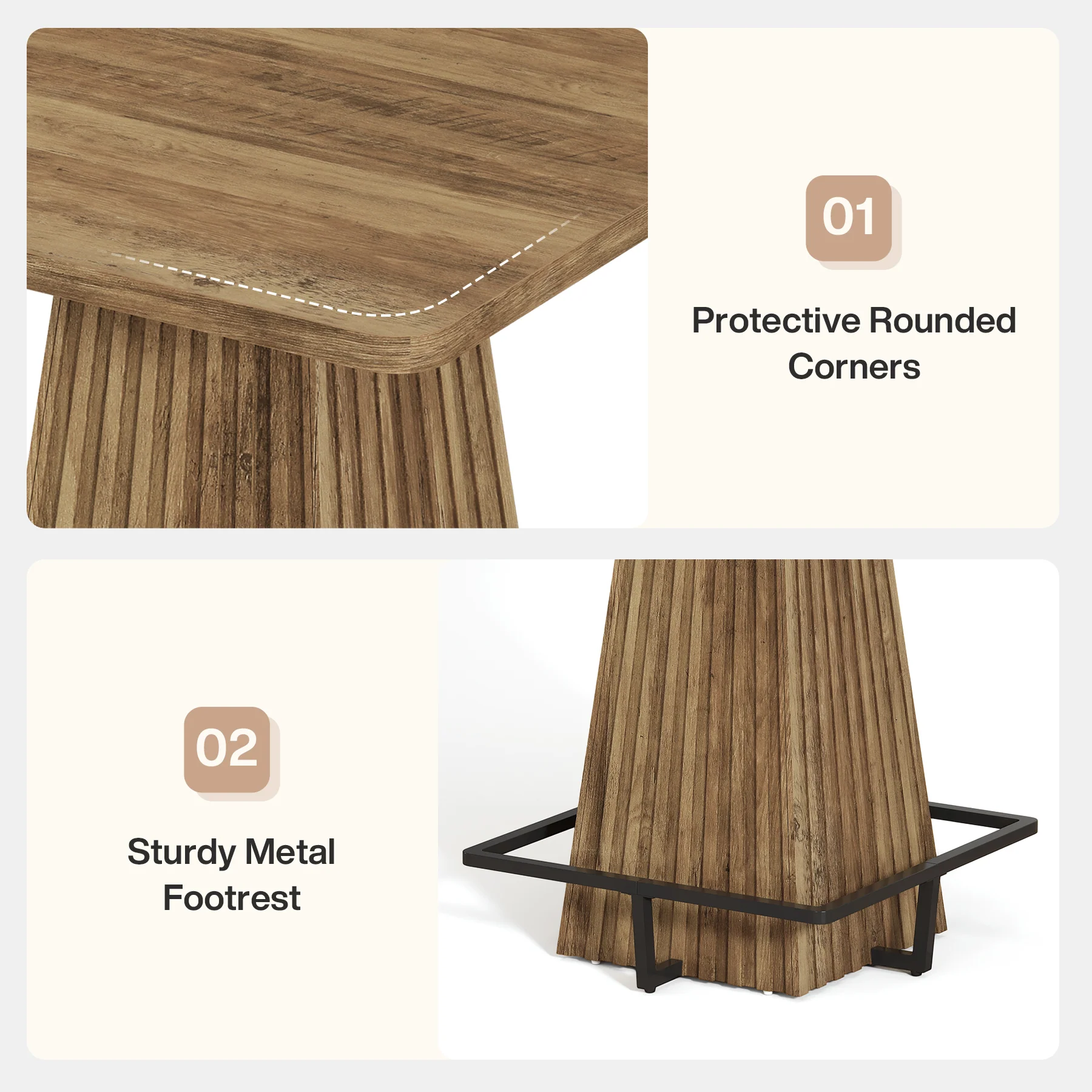 37.4" Square Bar Table, Farmhouse Counter Height Pub Table with Metal Footrest - Image 6