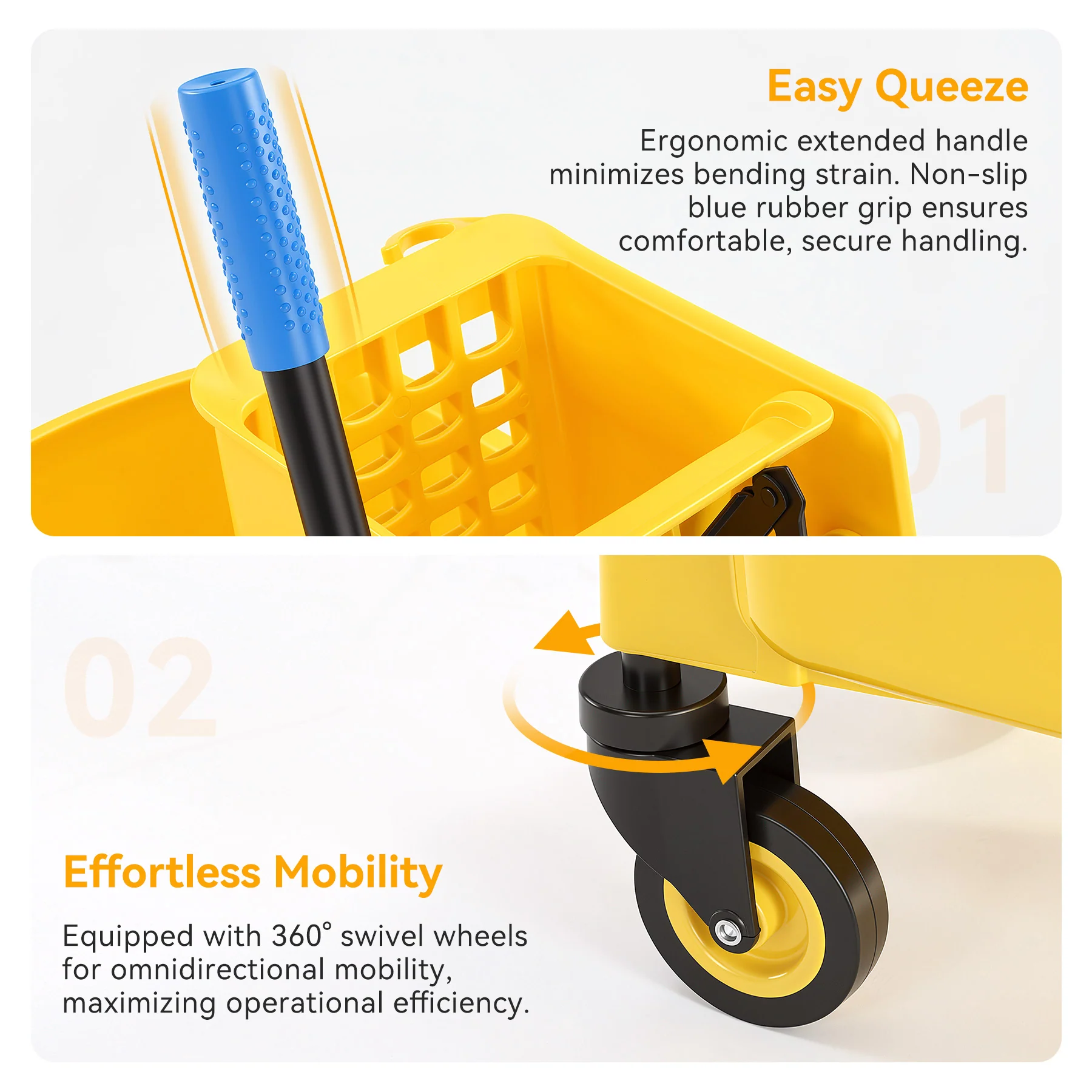 38 Qt Commercial Mop Bucket Set with Wringer, String Mop, Mop Head Refill, Gloves & Caution Sign - Image 6