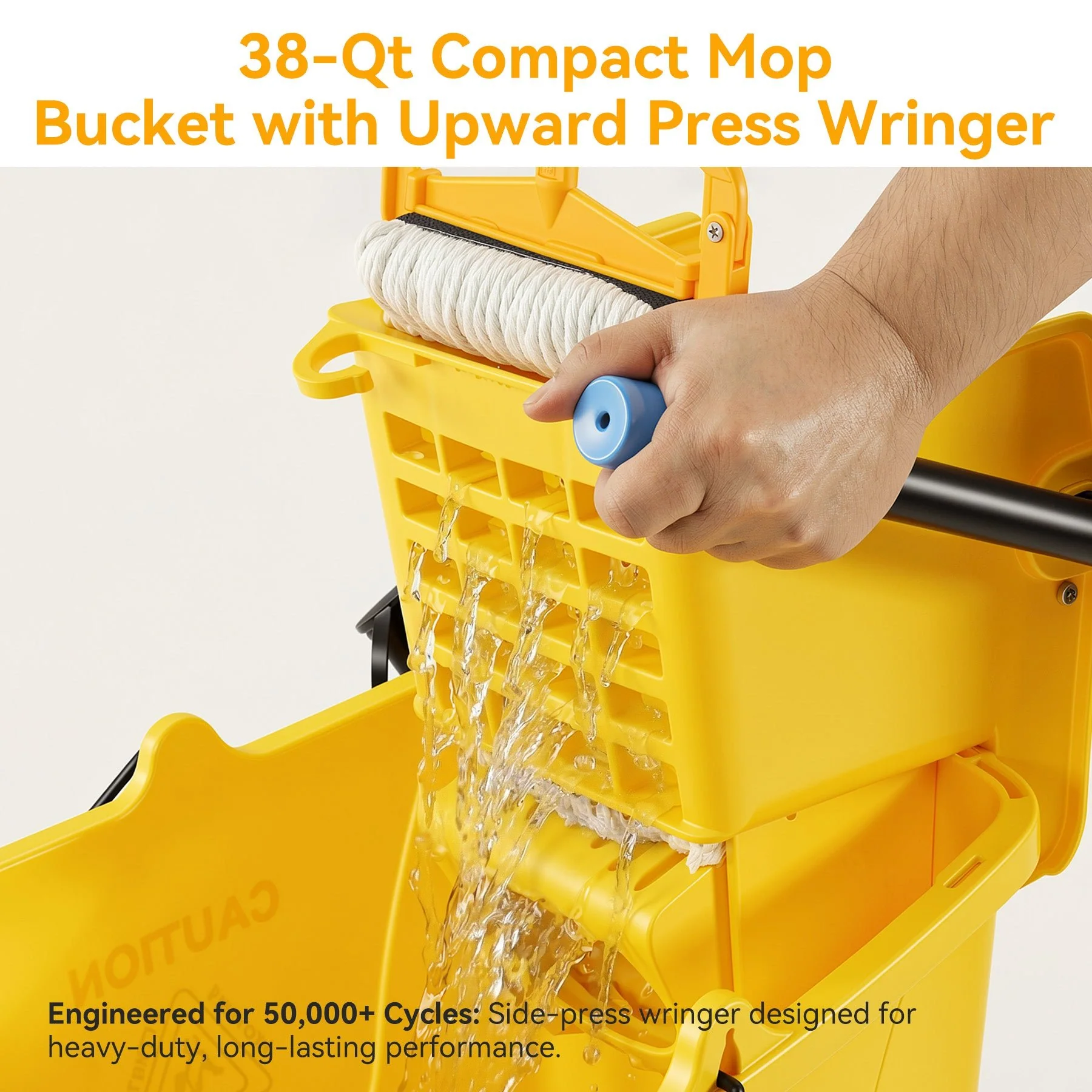38 Qt Commercial Mop Bucket Set with Wringer, String Mop, Mop Head Refill, Gloves & Caution Sign - Image 7