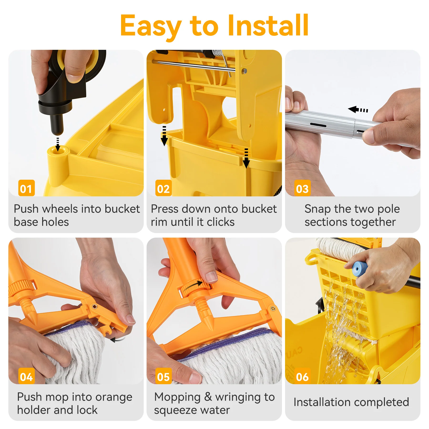 38 Qt Commercial Mop Bucket Set with Wringer, String Mop, Mop Head Refill, Gloves & Caution Sign - Image 9