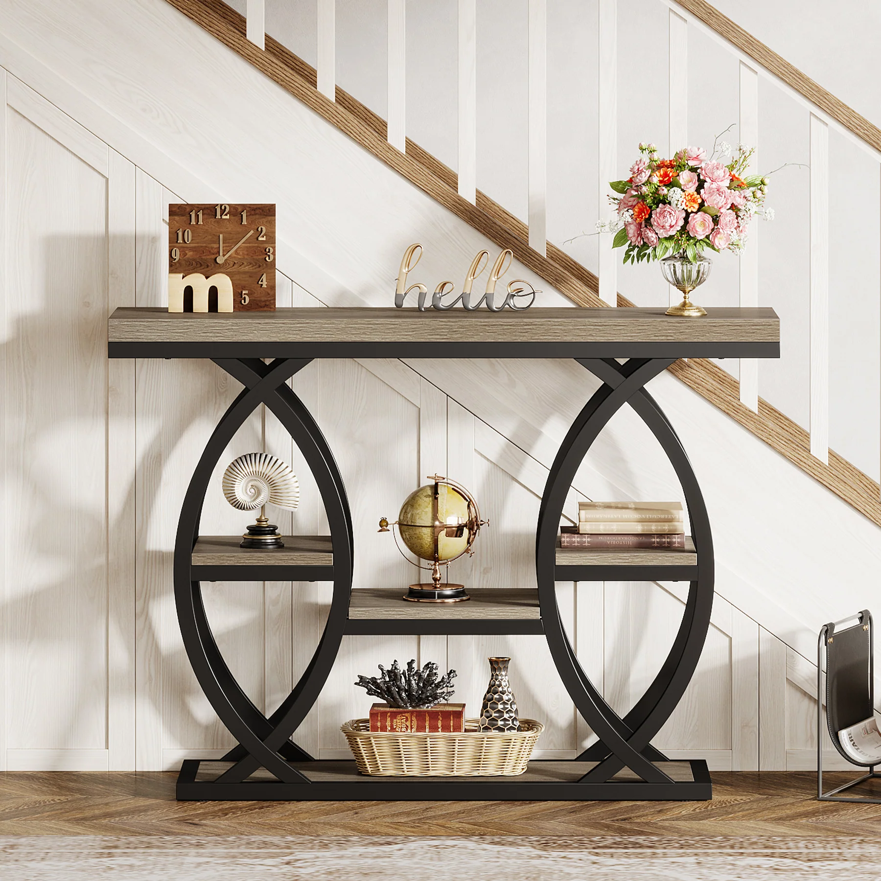 39.4" Console Table, Industrial 4-Tier Sofa Table Entryway Table with Storage Shelves - Image 11
