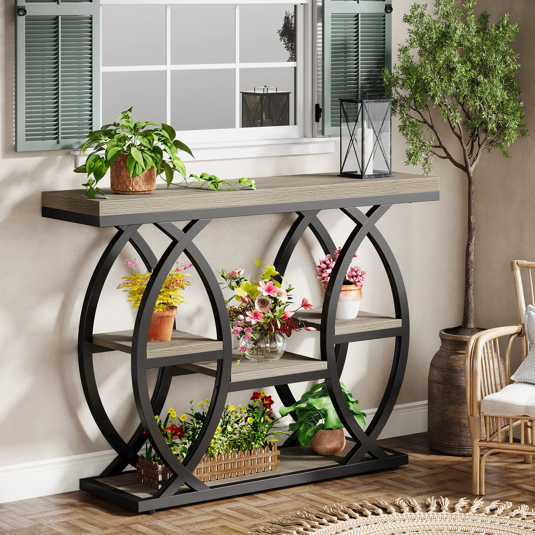 39.4" Console Table, Industrial 4-Tier Sofa Table Entryway Table with Storage Shelves - Image 13