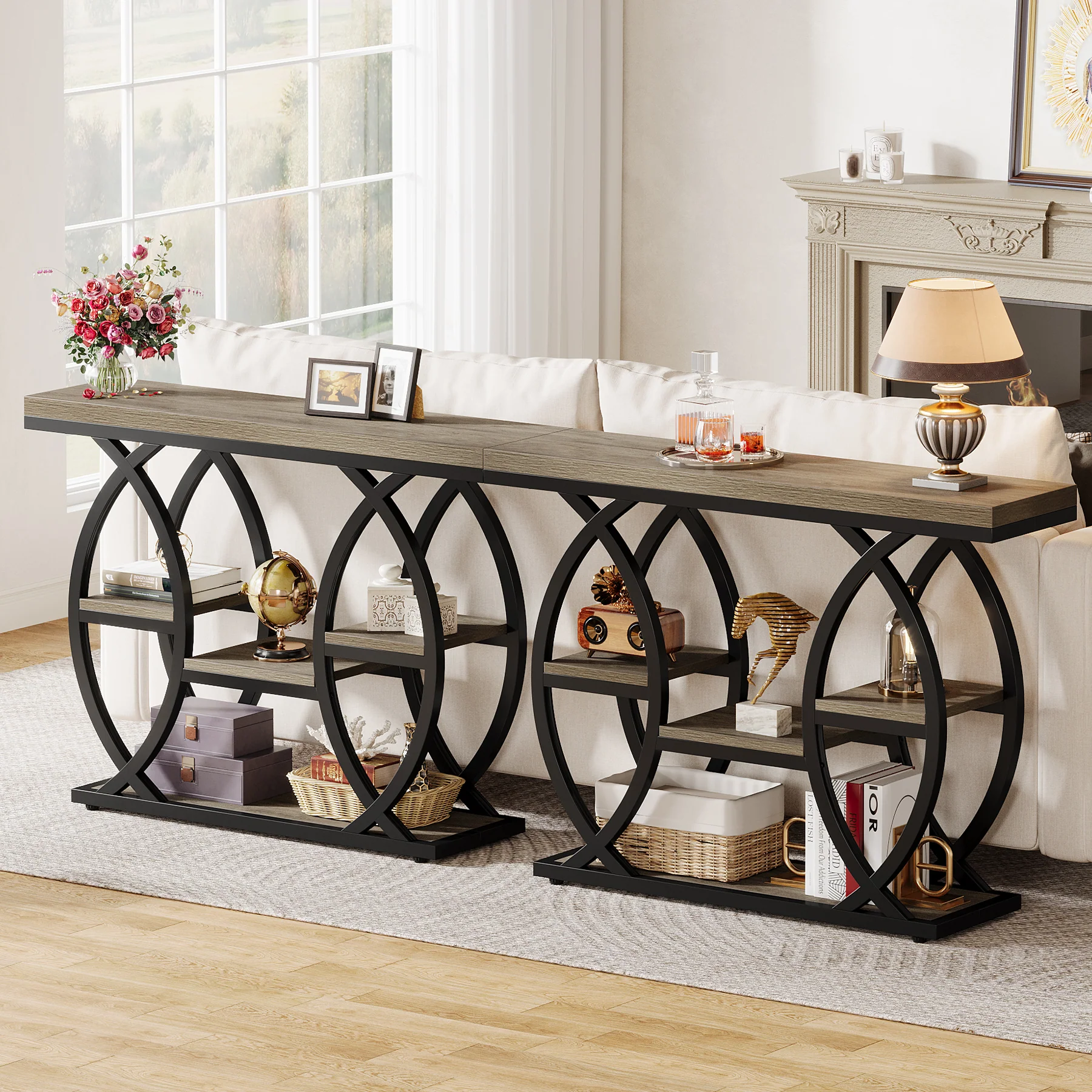 39.4" Console Table, Industrial 4-Tier Sofa Table Entryway Table with Storage Shelves - Image 14