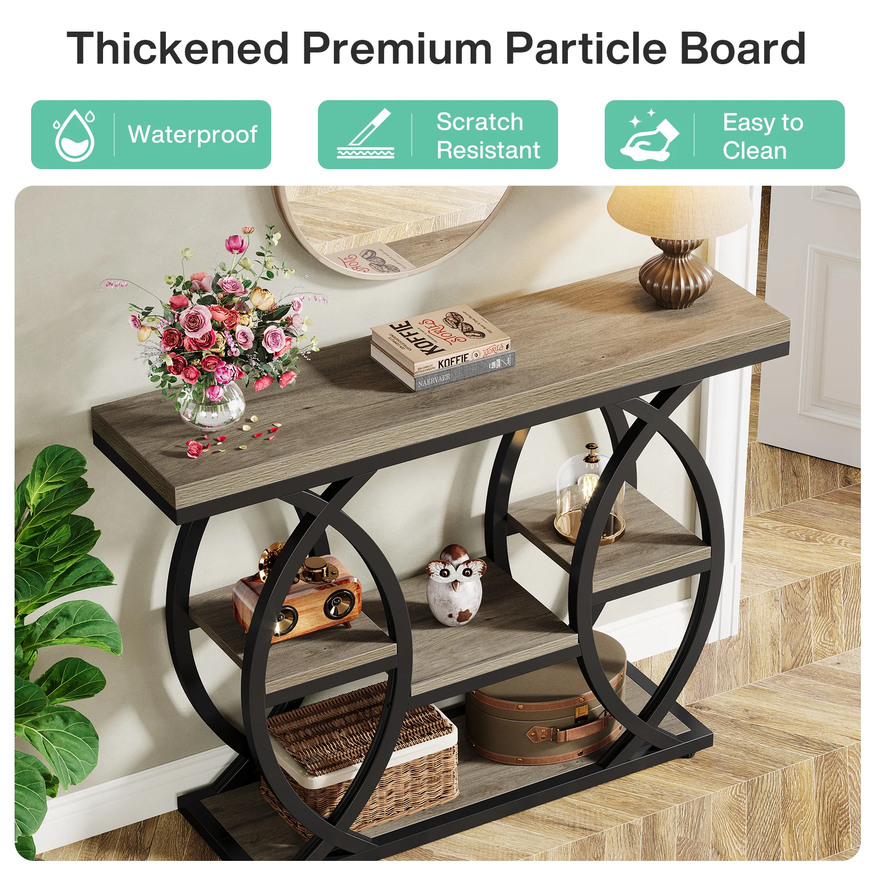 39.4" Console Table, Industrial 4-Tier Sofa Table Entryway Table with Storage Shelves - Image 15