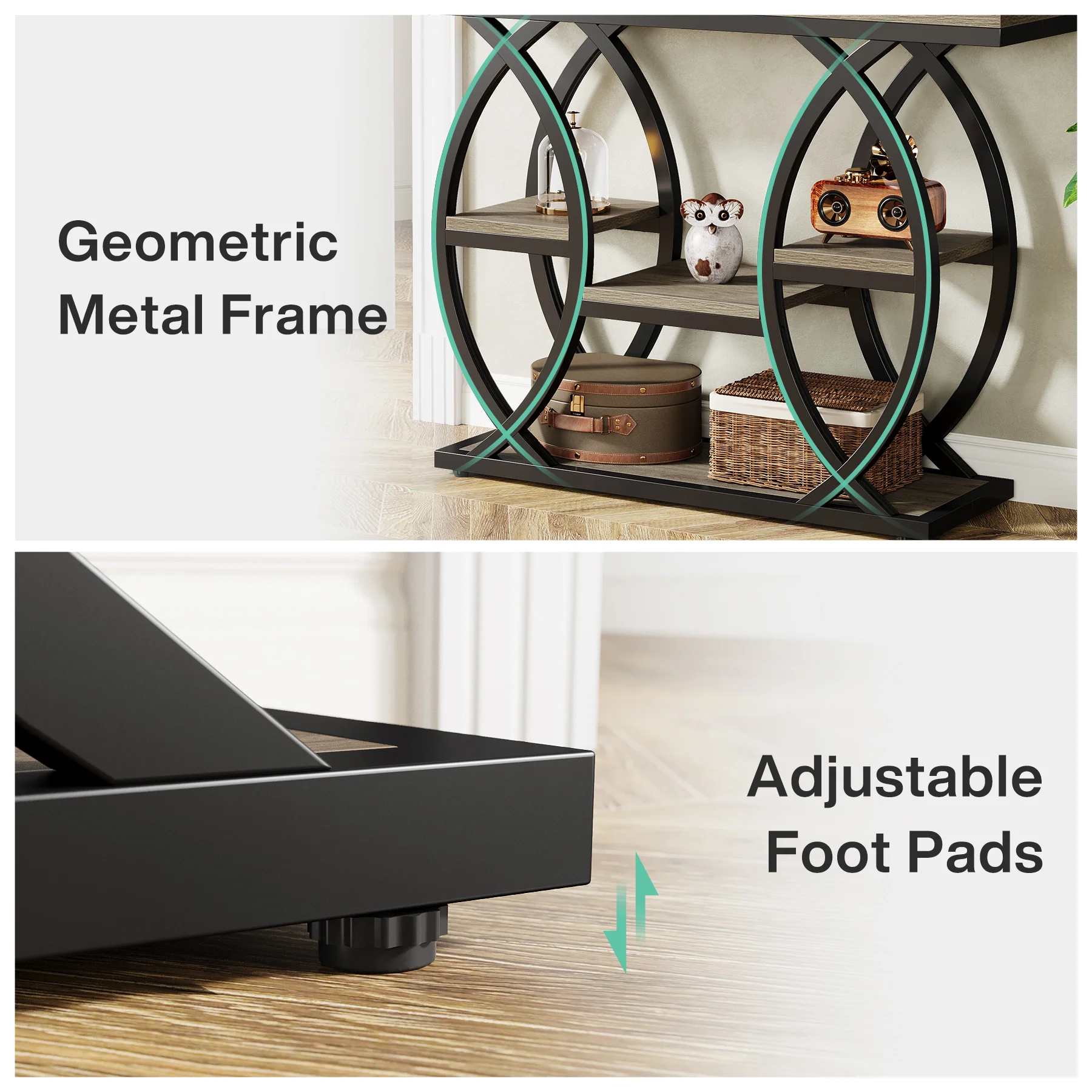 39.4" Console Table, Industrial 4-Tier Sofa Table Entryway Table with Storage Shelves - Image 16