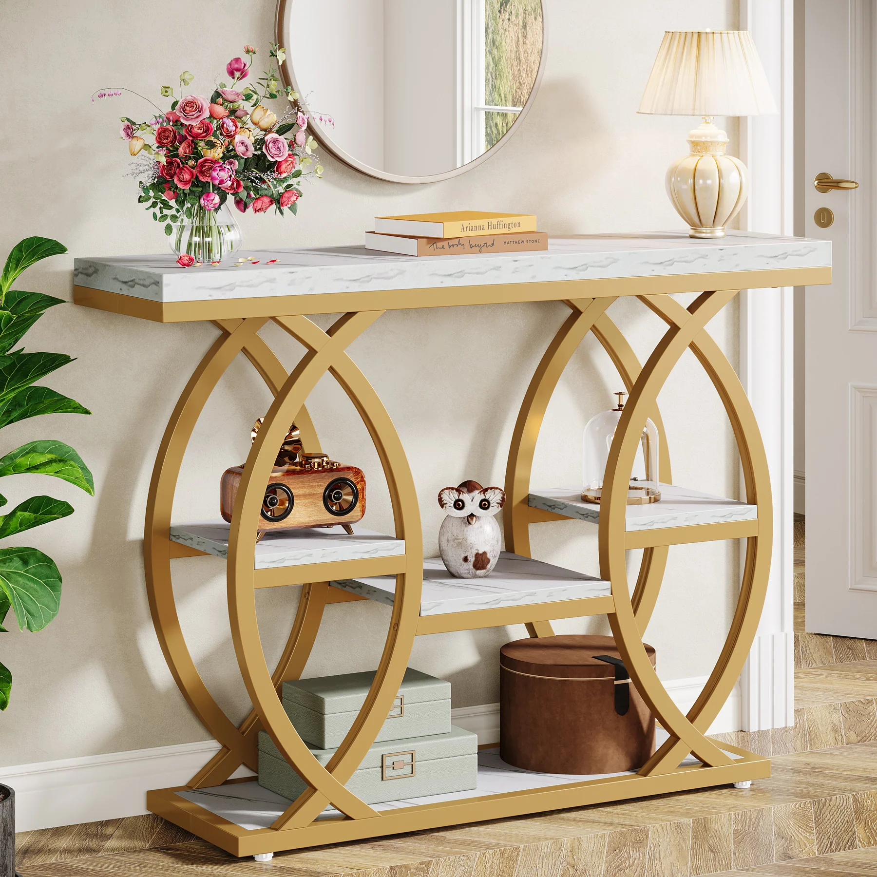 39.4" Console Table, Industrial 4-Tier Sofa Table Entryway Table with Storage Shelves - Image 18