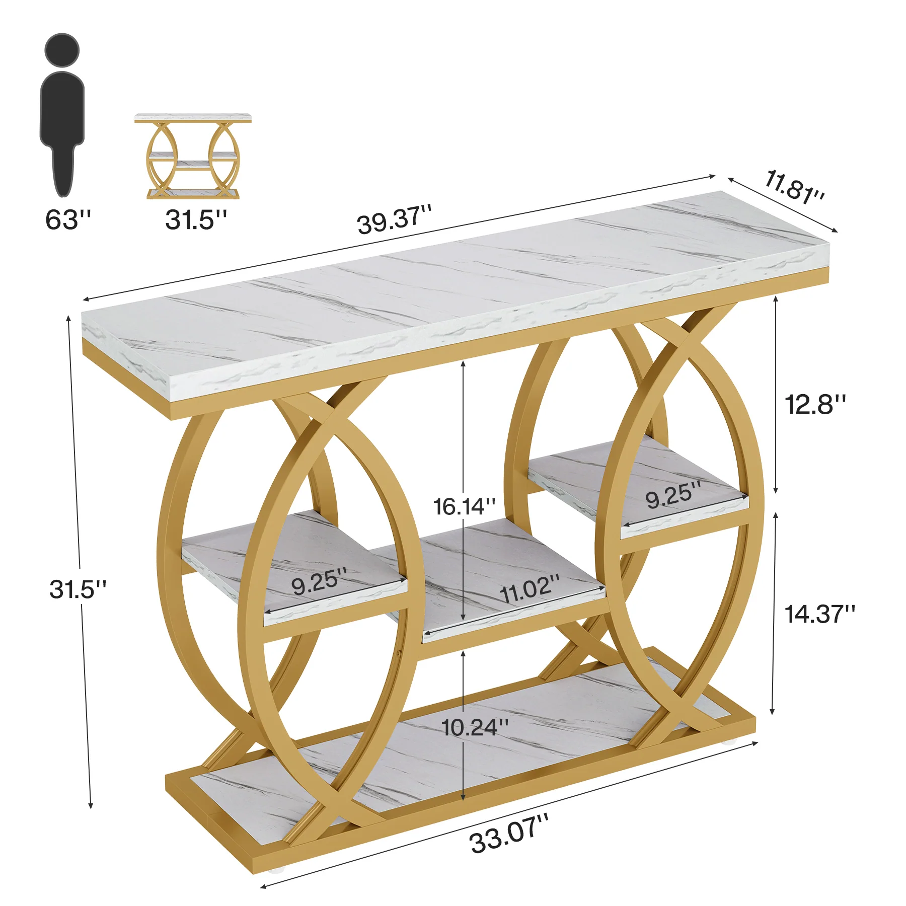 39.4" Console Table, Industrial 4-Tier Sofa Table Entryway Table with Storage Shelves - Image 19