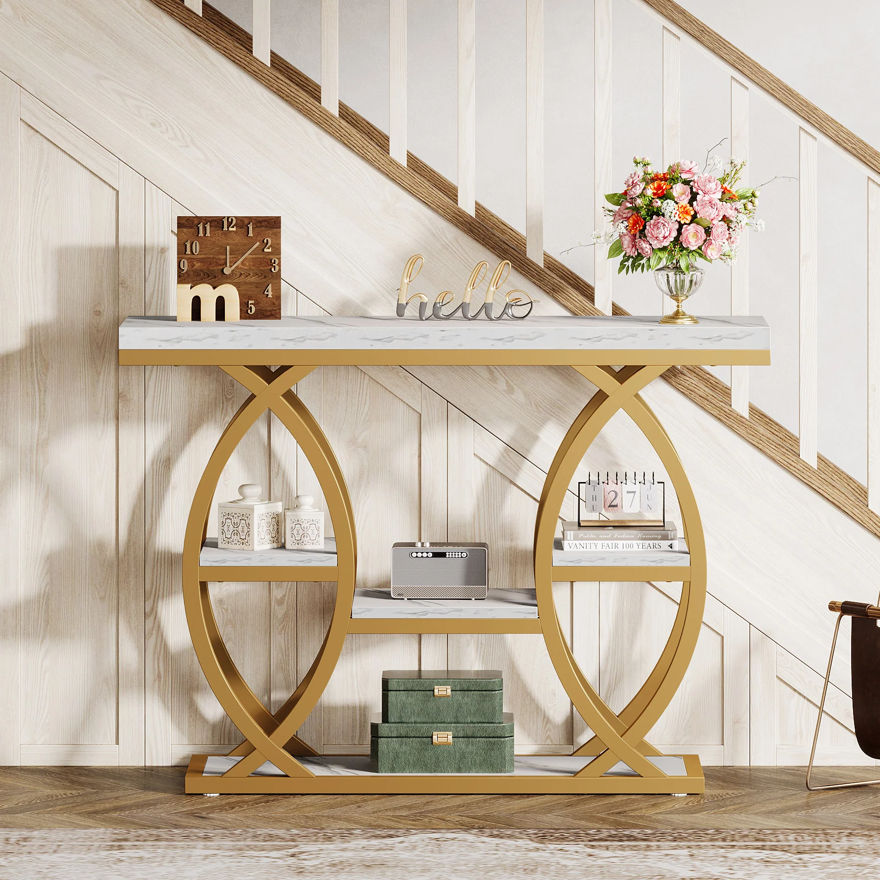 39.4" Console Table, Industrial 4-Tier Sofa Table Entryway Table with Storage Shelves - Image 20