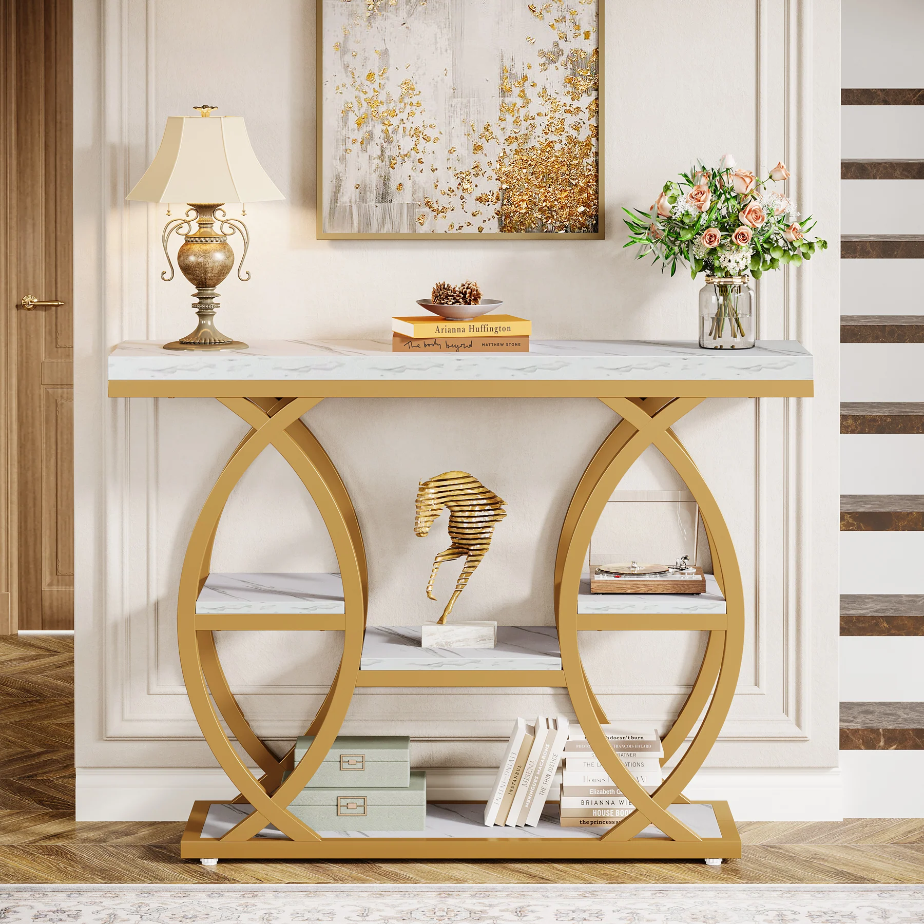 39.4" Console Table, Industrial 4-Tier Sofa Table Entryway Table with Storage Shelves - Image 21