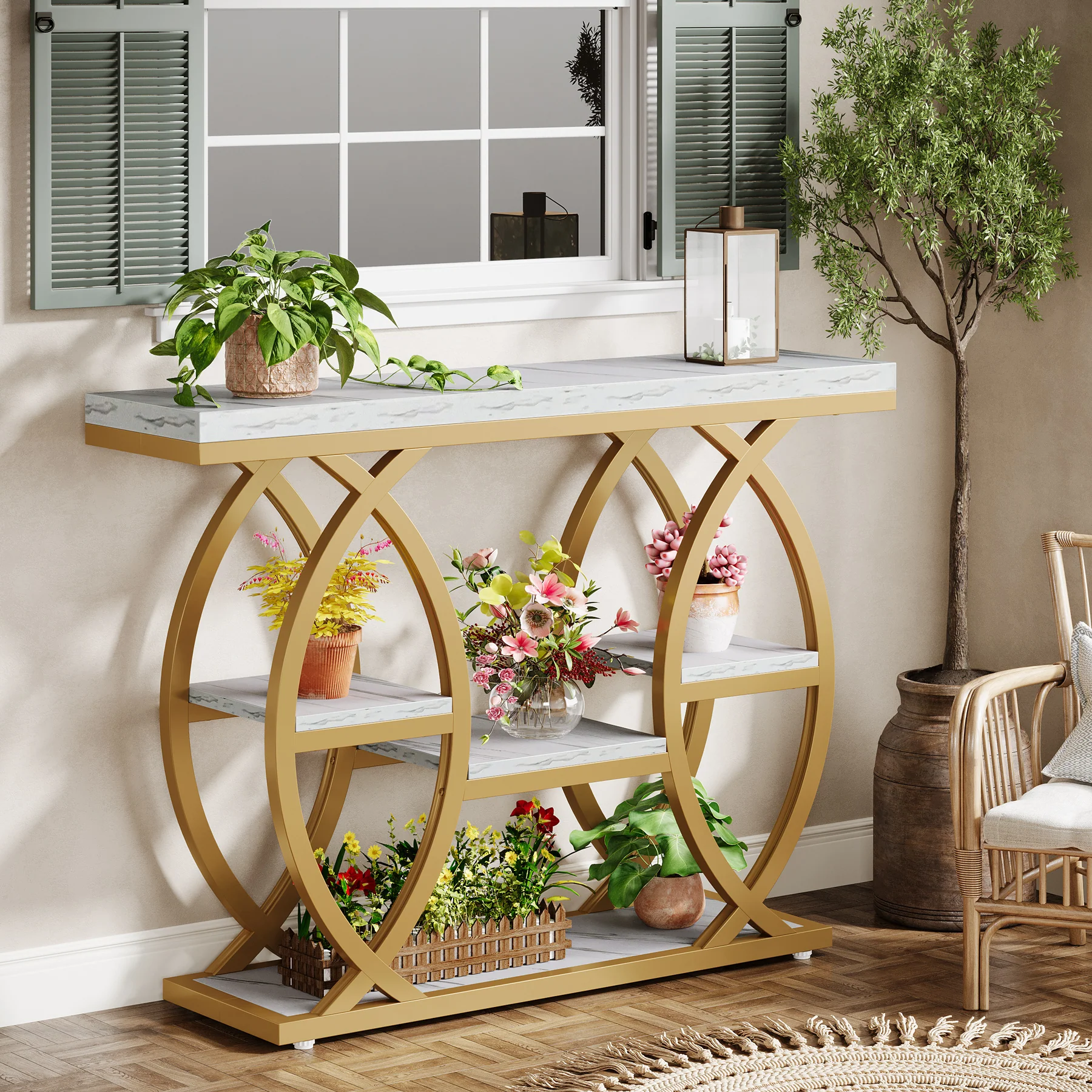 39.4" Console Table, Industrial 4-Tier Sofa Table Entryway Table with Storage Shelves - Image 22