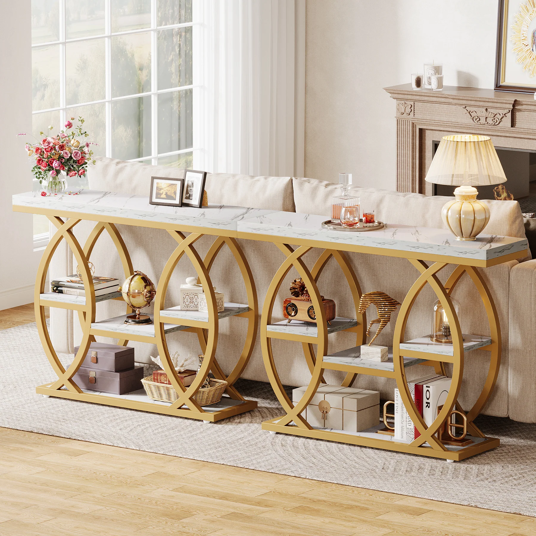 39.4" Console Table, Industrial 4-Tier Sofa Table Entryway Table with Storage Shelves - Image 23