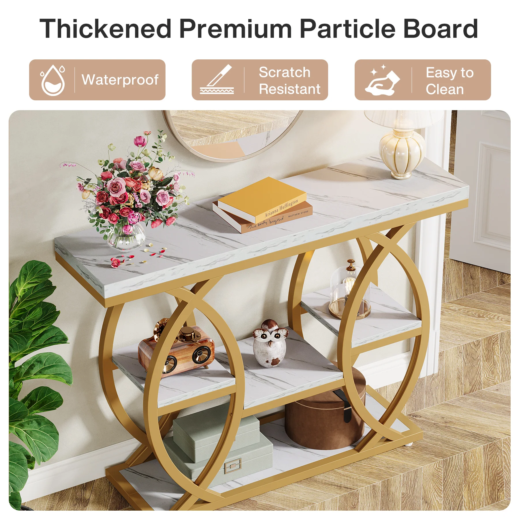 39.4" Console Table, Industrial 4-Tier Sofa Table Entryway Table with Storage Shelves - Image 24