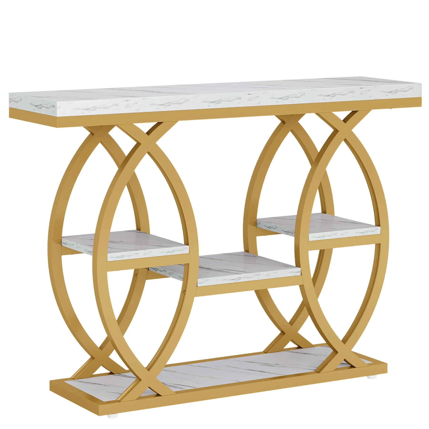 39.4" Console Table, Industrial 4-Tier Sofa Table Entryway Table with Storage Shelves - Image 26