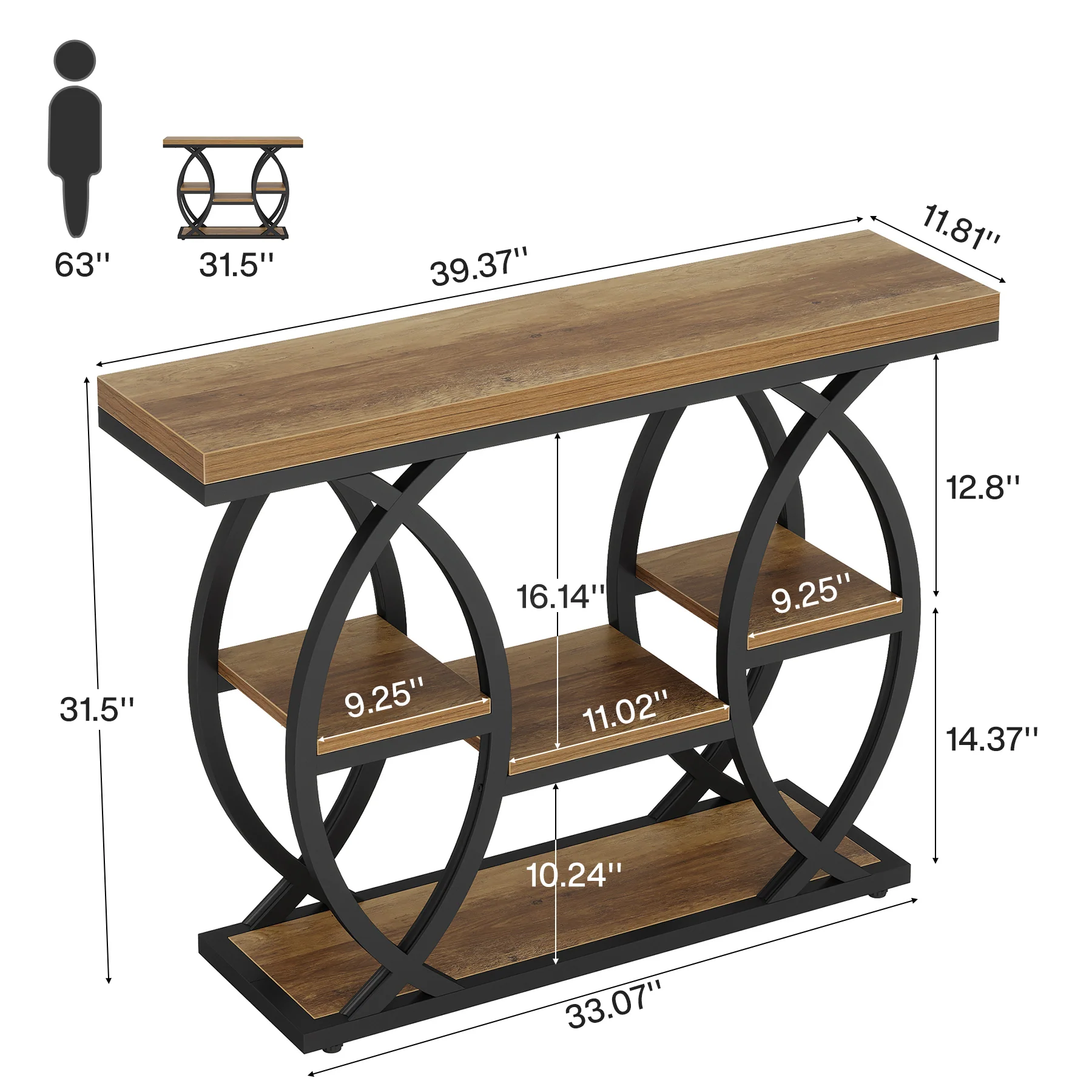 39.4" Console Table, Industrial 4-Tier Sofa Table Entryway Table with Storage Shelves - Image 28
