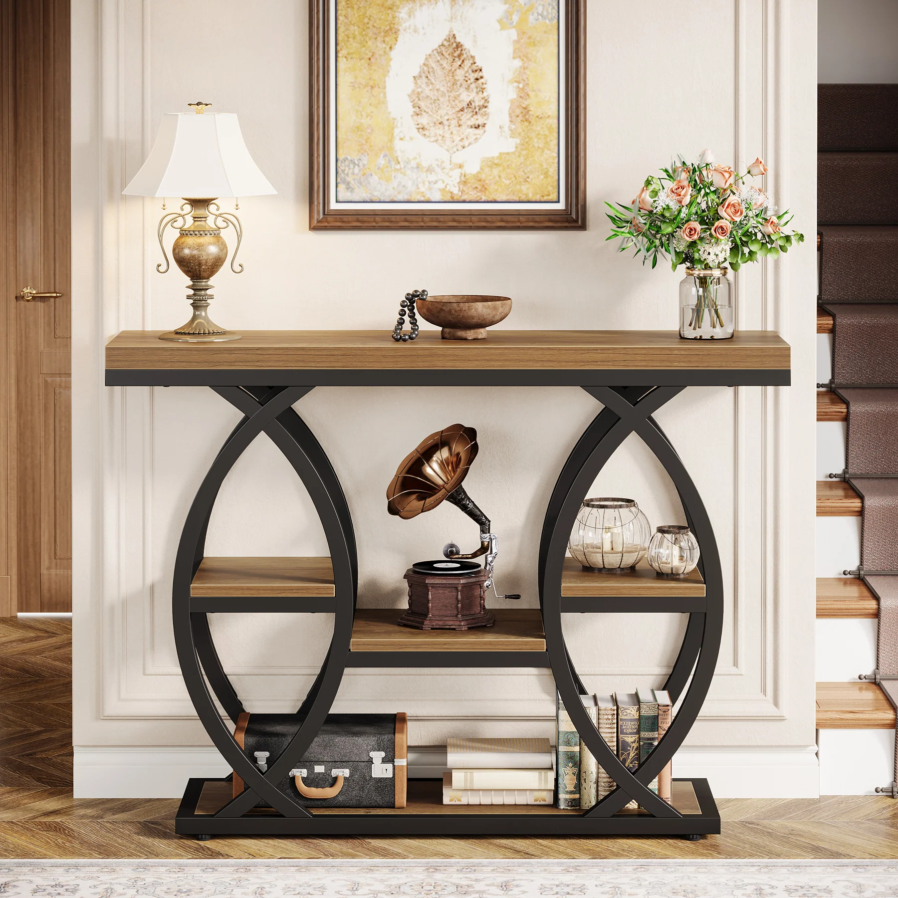 39.4" Console Table, Industrial 4-Tier Sofa Table Entryway Table with Storage Shelves - Image 29