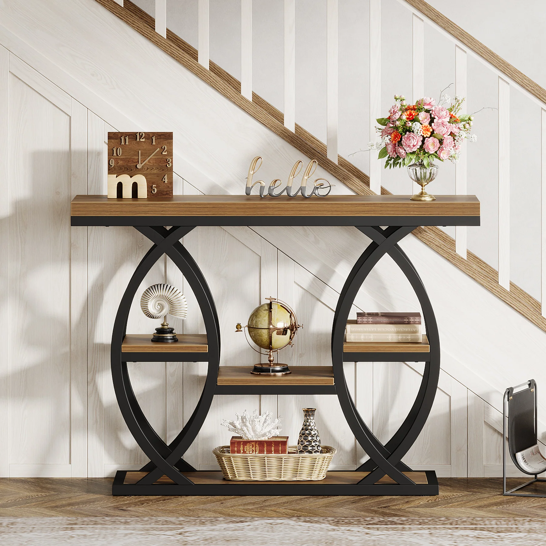 39.4" Console Table, Industrial 4-Tier Sofa Table Entryway Table with Storage Shelves - Image 30
