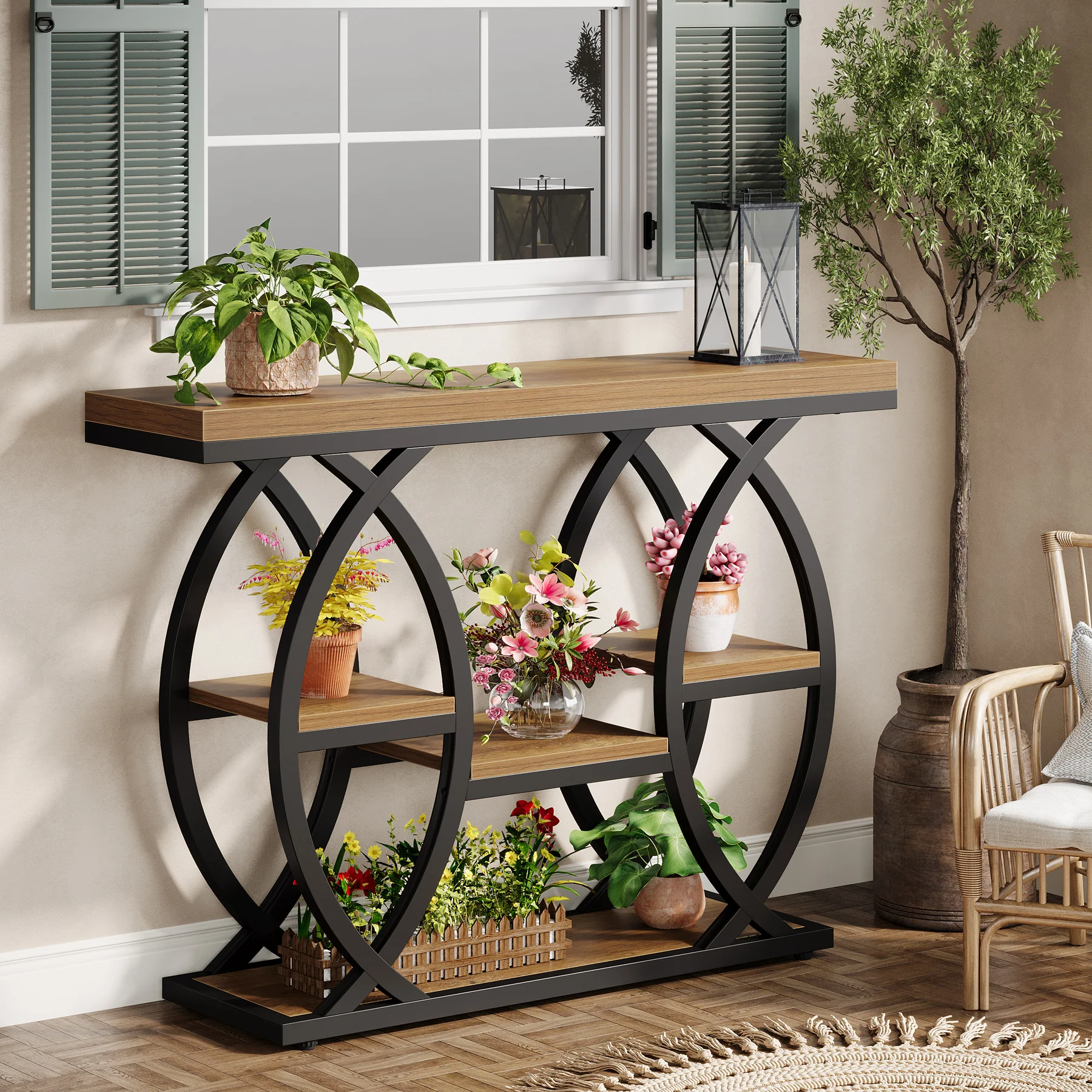 39.4" Console Table, Industrial 4-Tier Sofa Table Entryway Table with Storage Shelves - Image 31