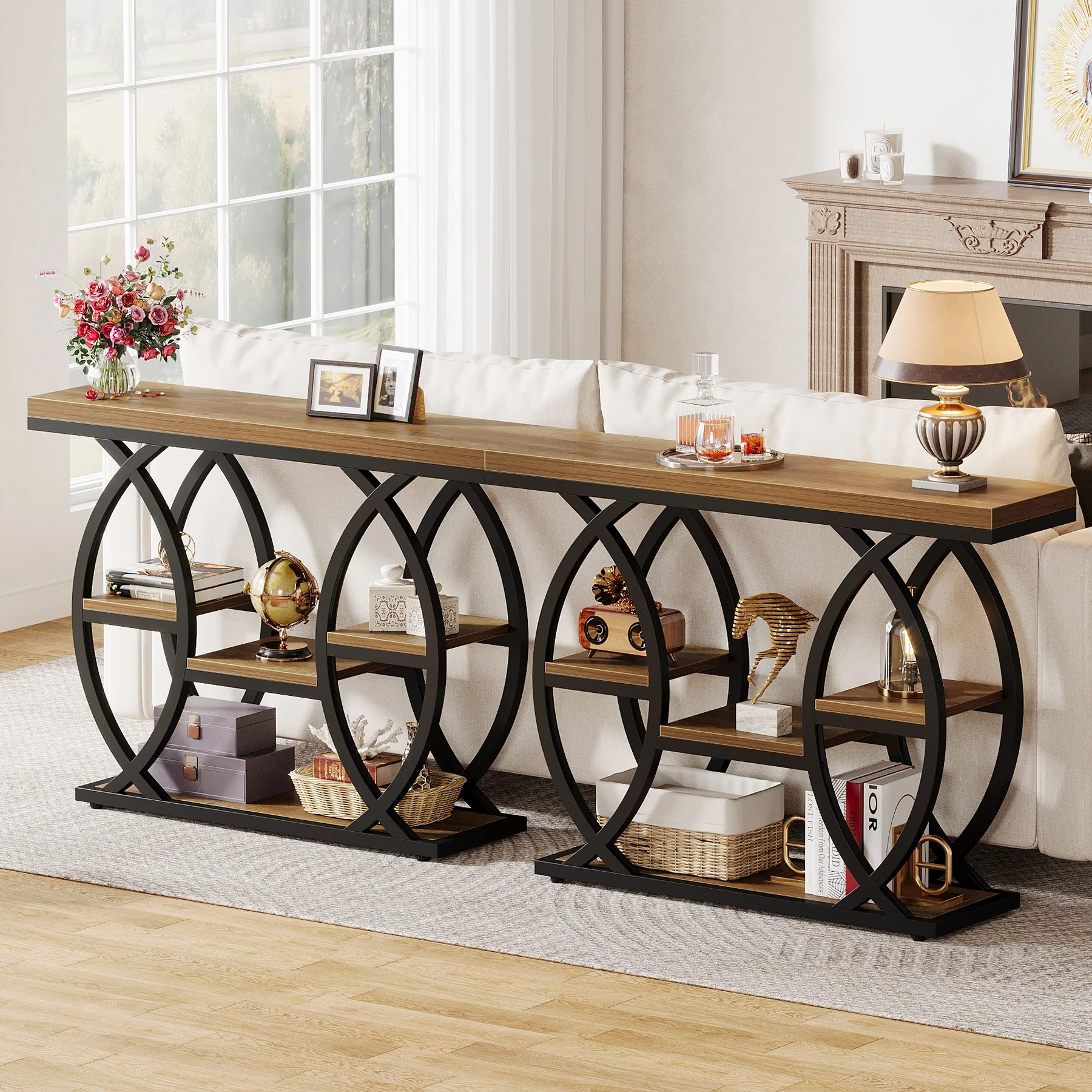 39.4" Console Table, Industrial 4-Tier Sofa Table Entryway Table with Storage Shelves - Image 32