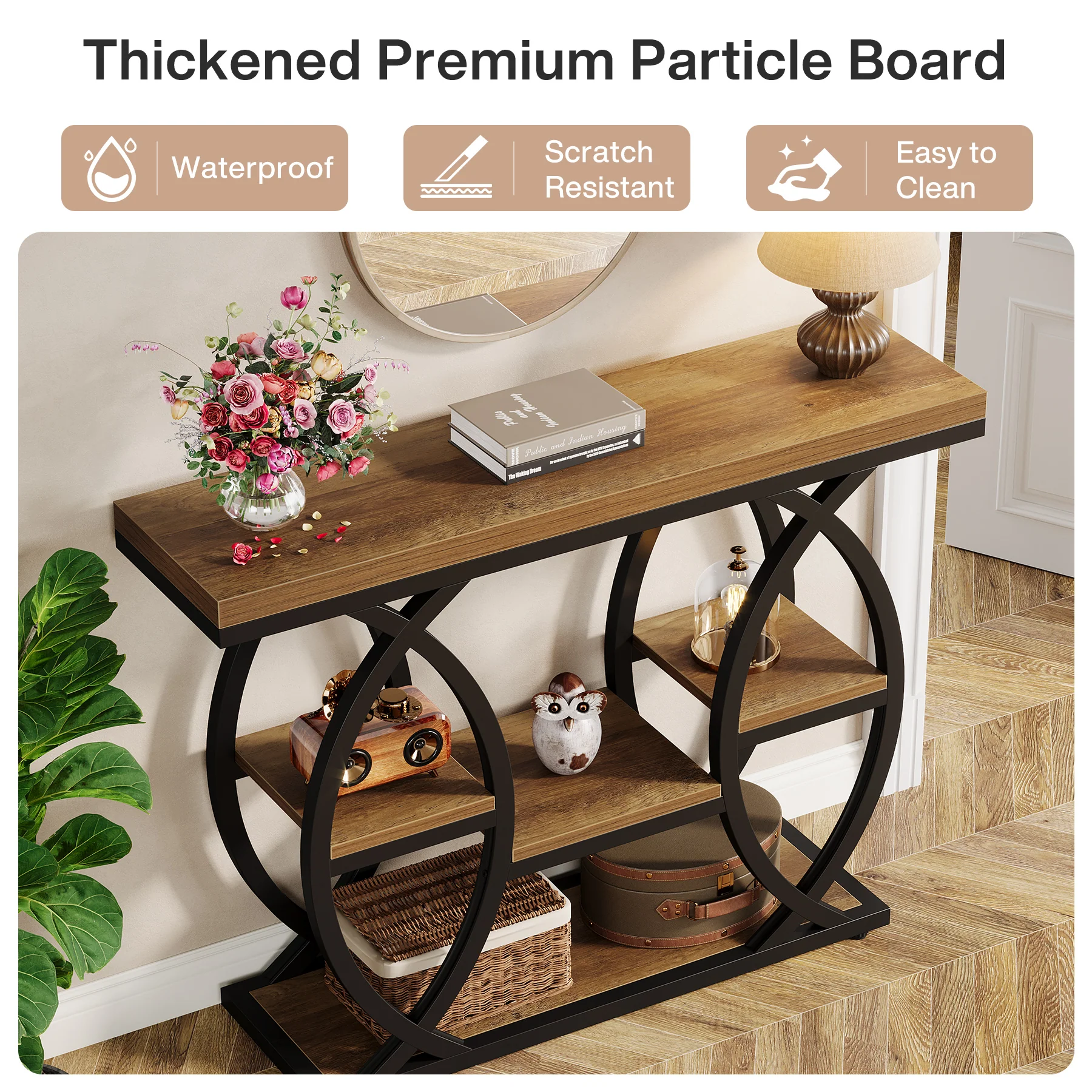 39.4" Console Table, Industrial 4-Tier Sofa Table Entryway Table with Storage Shelves - Image 33