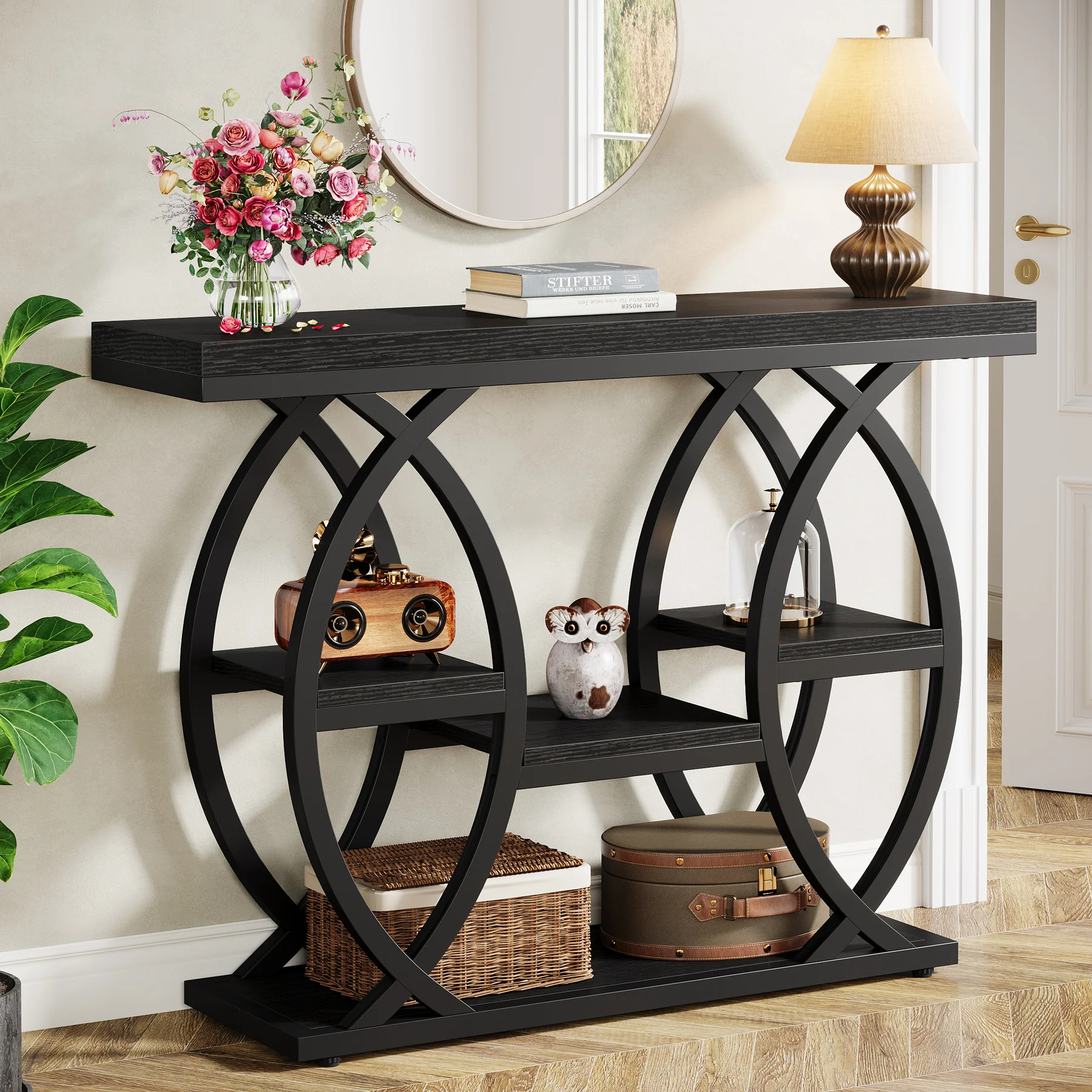 39.4" Console Table, Industrial 4-Tier Sofa Table Entryway Table with Storage Shelves - Image 36