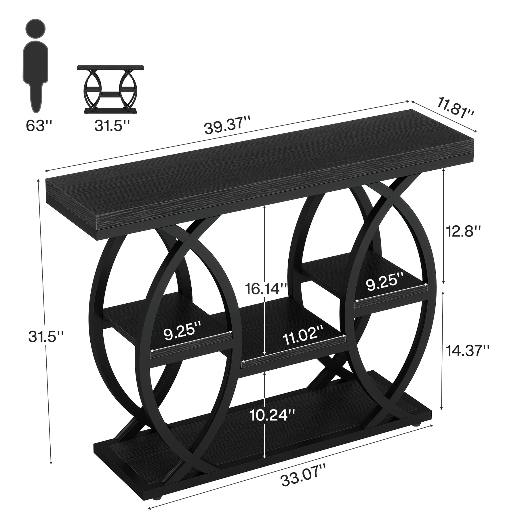 39.4" Console Table, Industrial 4-Tier Sofa Table Entryway Table with Storage Shelves - Image 37
