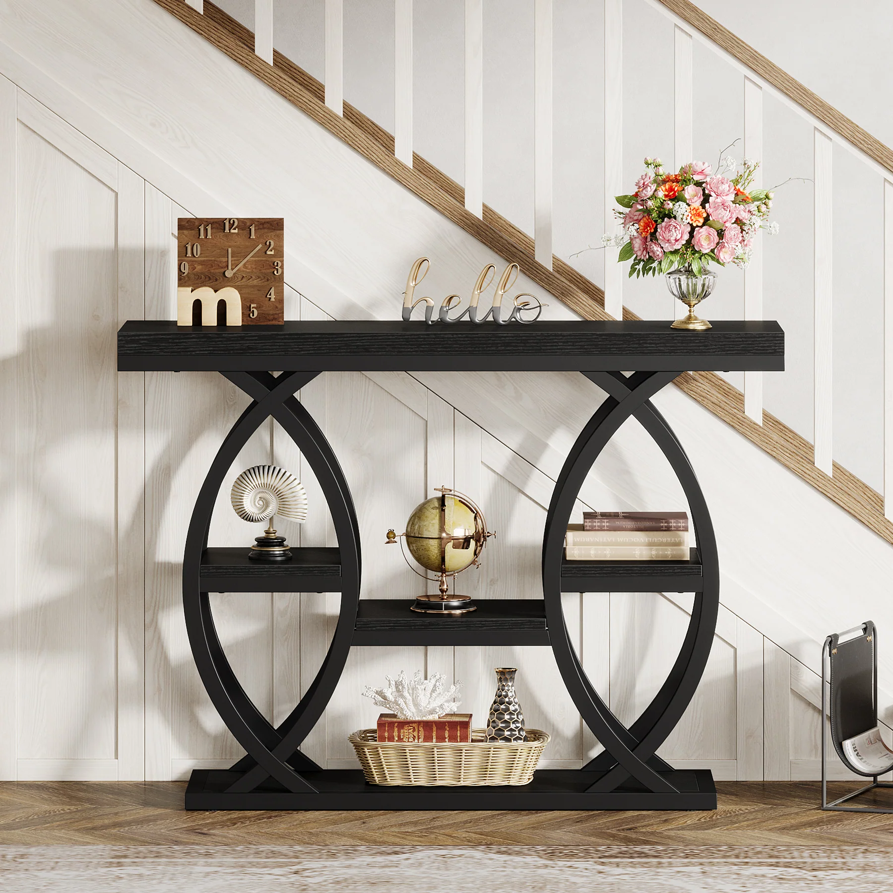 39.4" Console Table, Industrial 4-Tier Sofa Table Entryway Table with Storage Shelves - Image 38