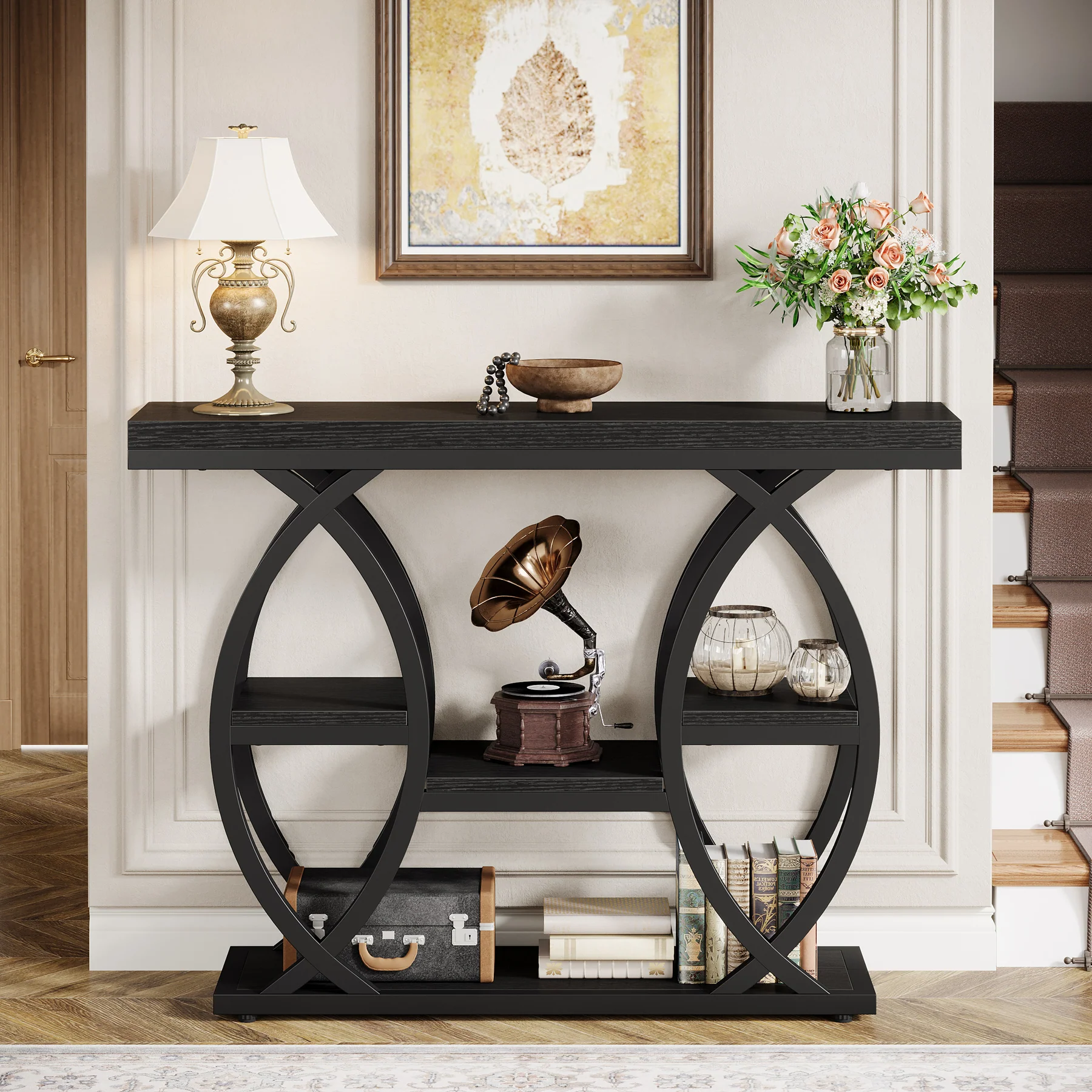 39.4" Console Table, Industrial 4-Tier Sofa Table Entryway Table with Storage Shelves - Image 39