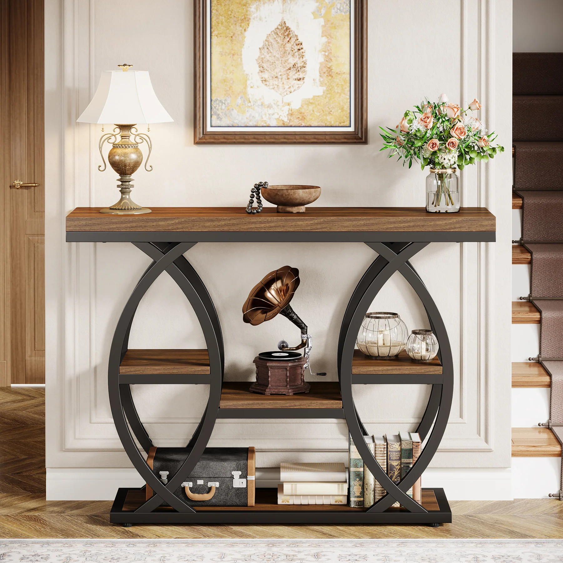 39.4" Console Table, Industrial 4-Tier Sofa Table Entryway Table with Storage Shelves - Image 4
